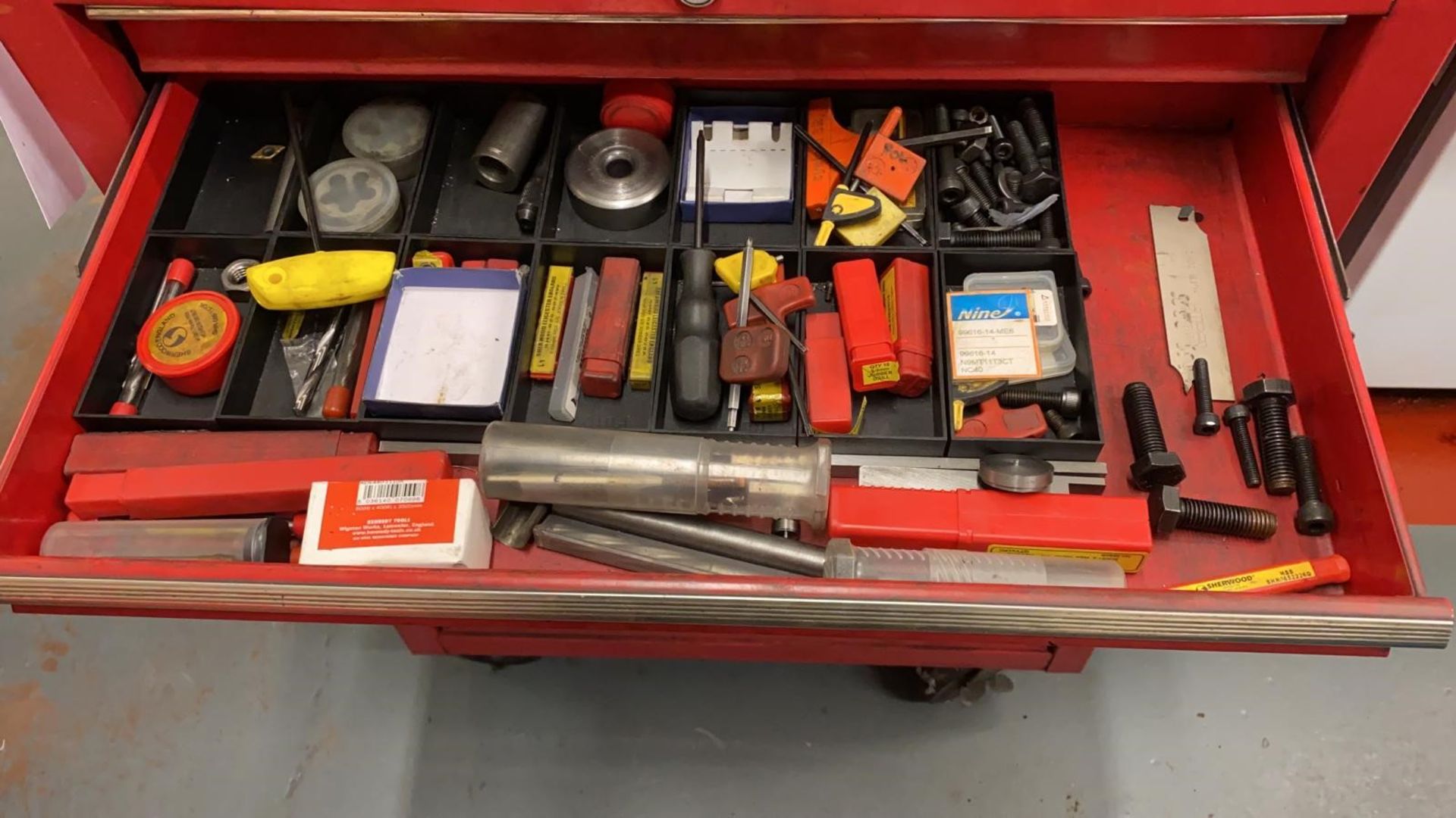 Clarke mobile tool cabinet and contents to include various taps, lathe tips, milling bits and - Image 2 of 3