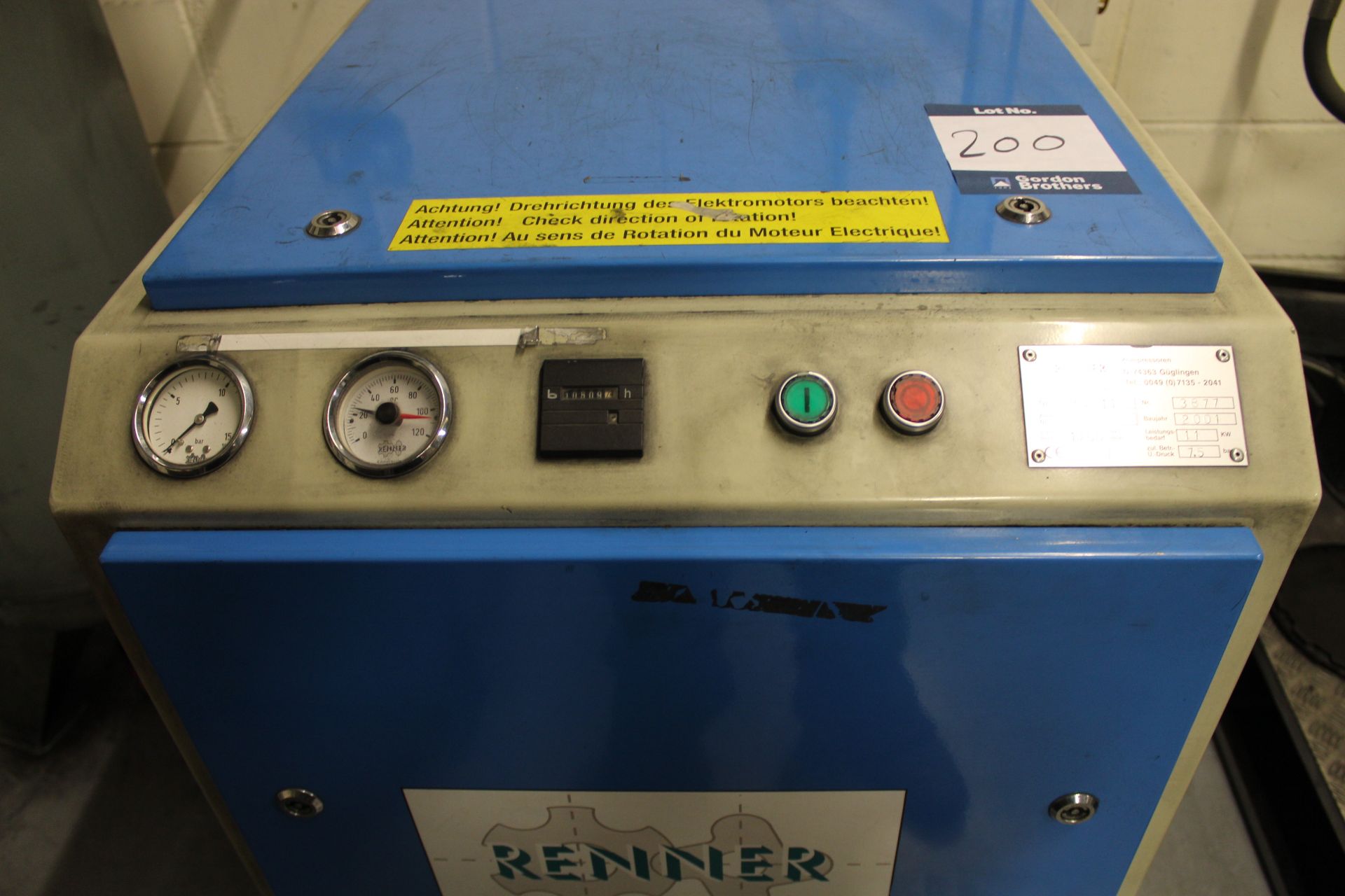 Renner RS11 11 kW / 7.5 Bar packaged rotary screw air compressor, Serial No. 3877 (2001), hours: - Image 5 of 9