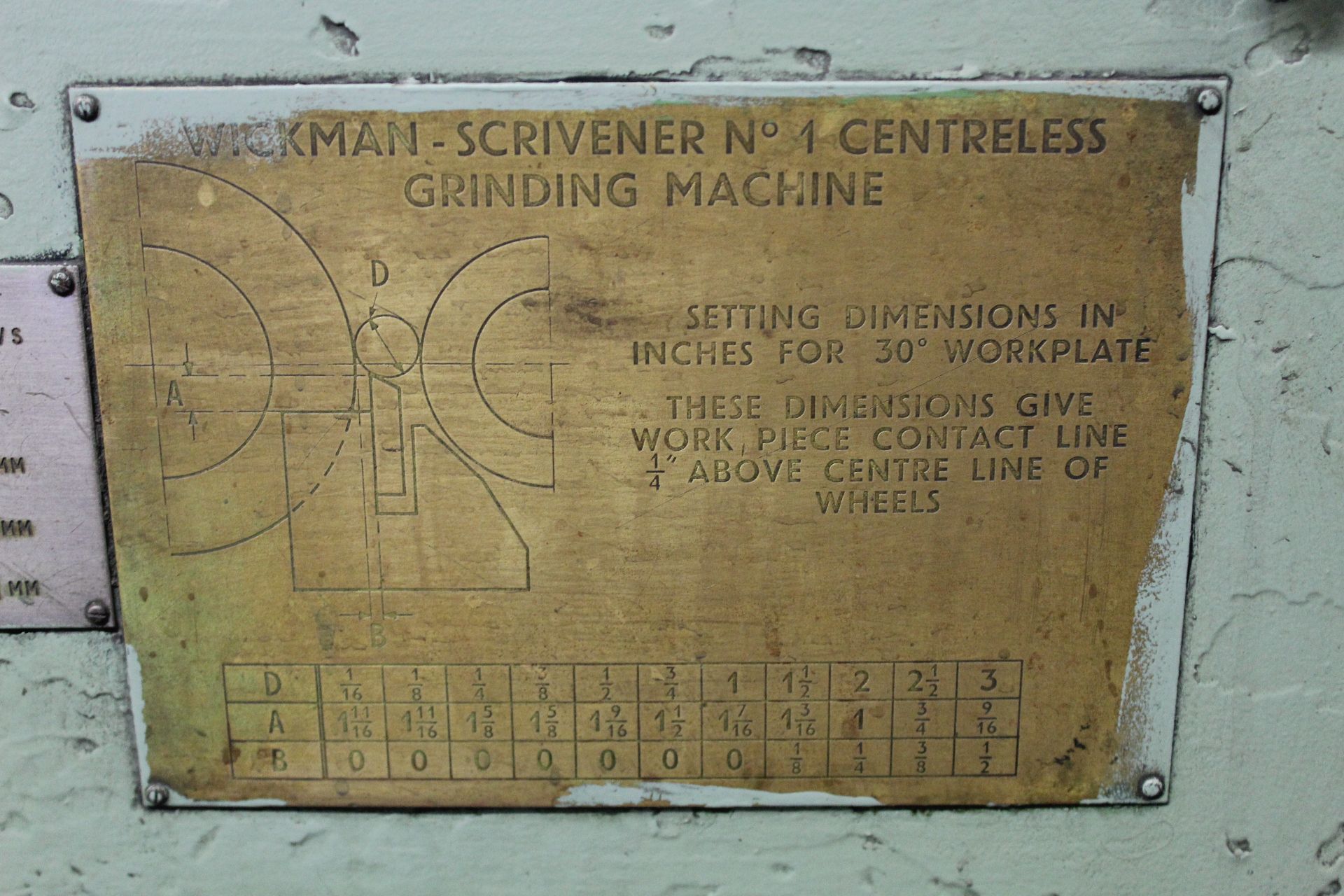 Wickman Scrivener No. 1 centreless grinder, Serial No. 770108, max wheel periphery speeds: 30.5 m/s, - Image 3 of 8