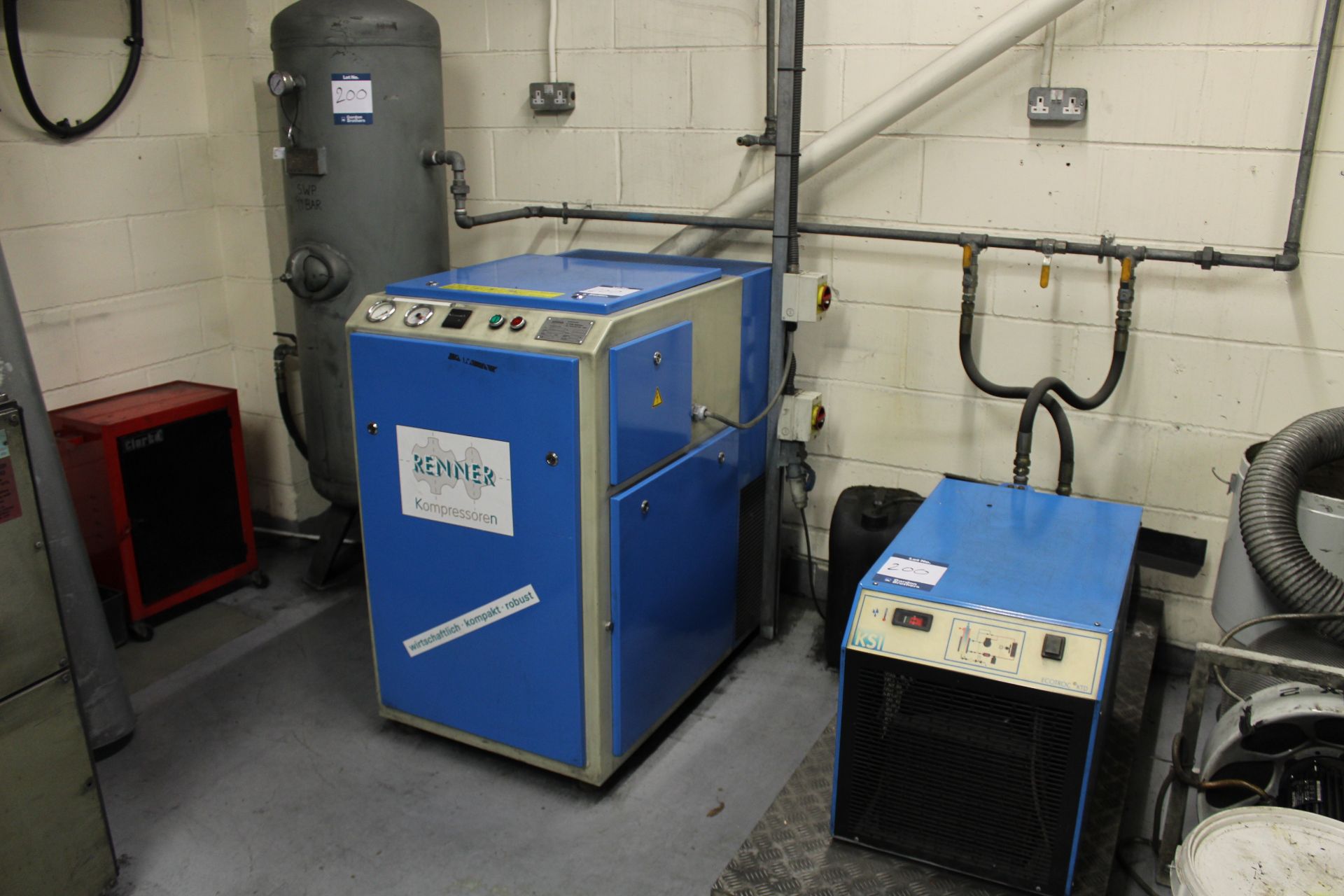 Renner RS11 11 kW / 7.5 Bar packaged rotary screw air compressor, Serial No. 3877 (2001), hours: