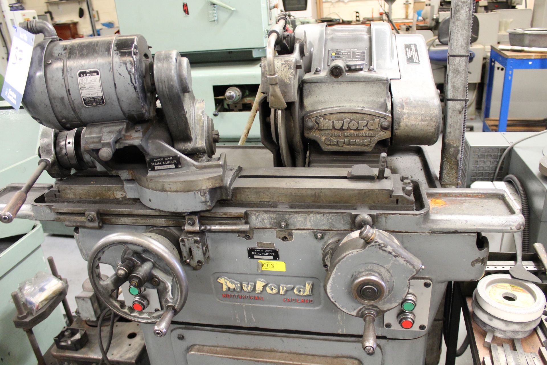 Myford cylindrical grinder Serial No. S92365FP with motorised work head, Serial No. WS93609FP, wheel - Image 2 of 7