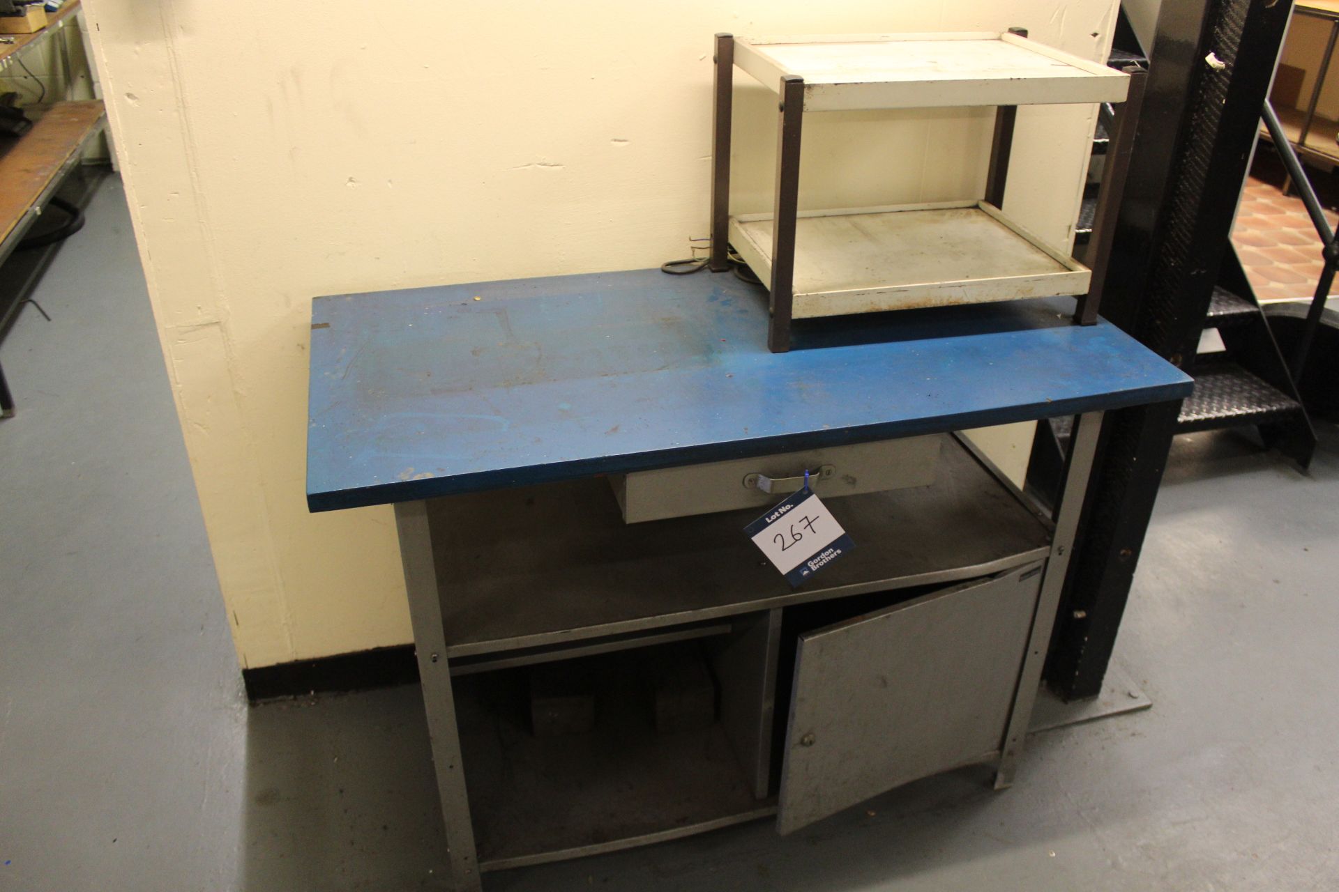 Sterling steel framed workbench with wooden worksurface; under counter drawer; single door - Image 2 of 2