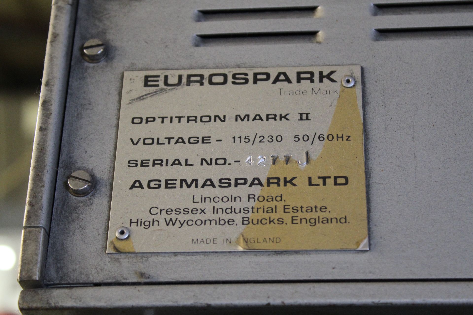 Eurospark 740 spark eroder, Serial No. 3777-K, voltage: 220/550 -50/60Hz, KVA: 2 with Eurospark - Image 15 of 15
