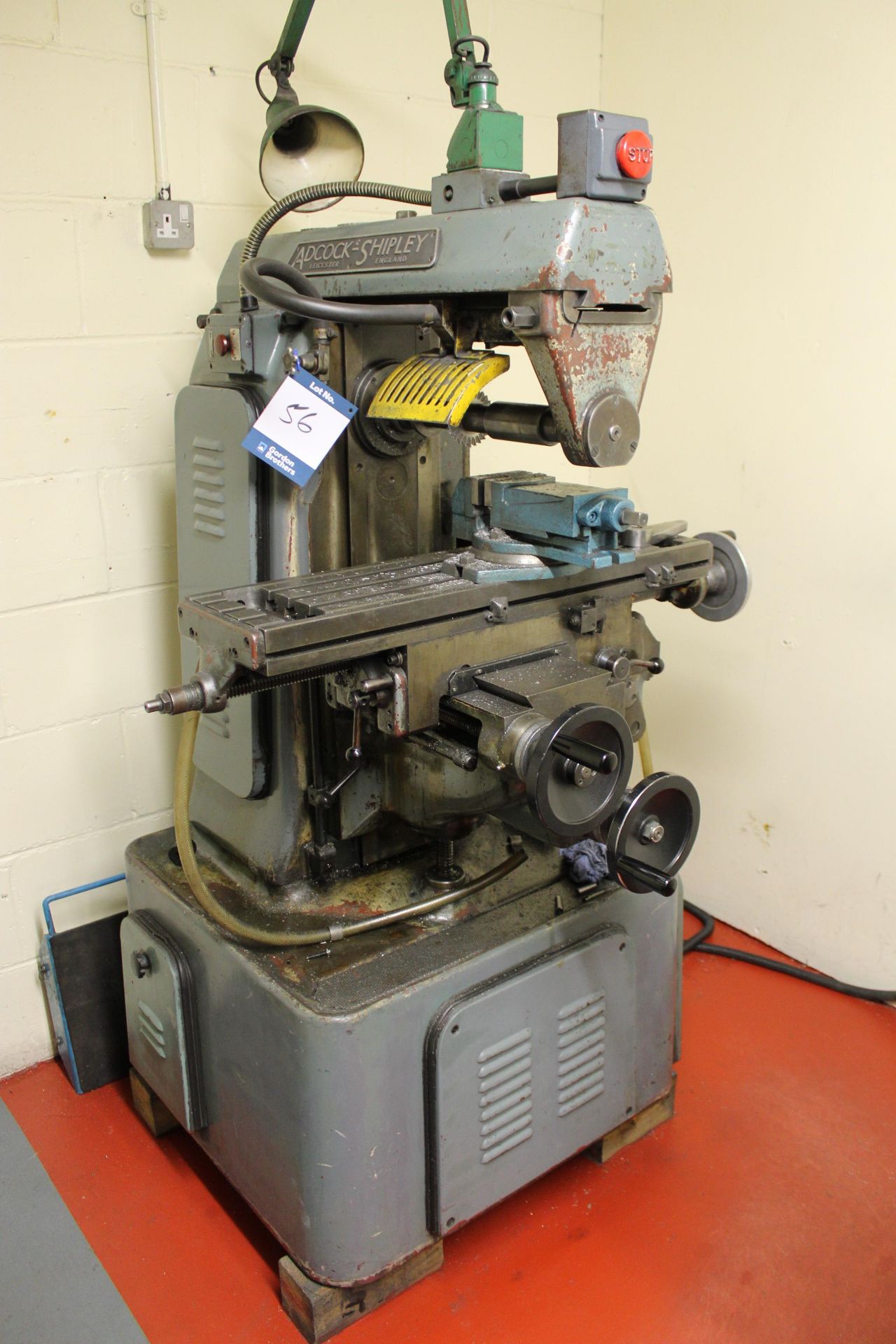 Adcock & Shipley horizontal milling machine, table size: 30" x 8" with machine vice; overhead