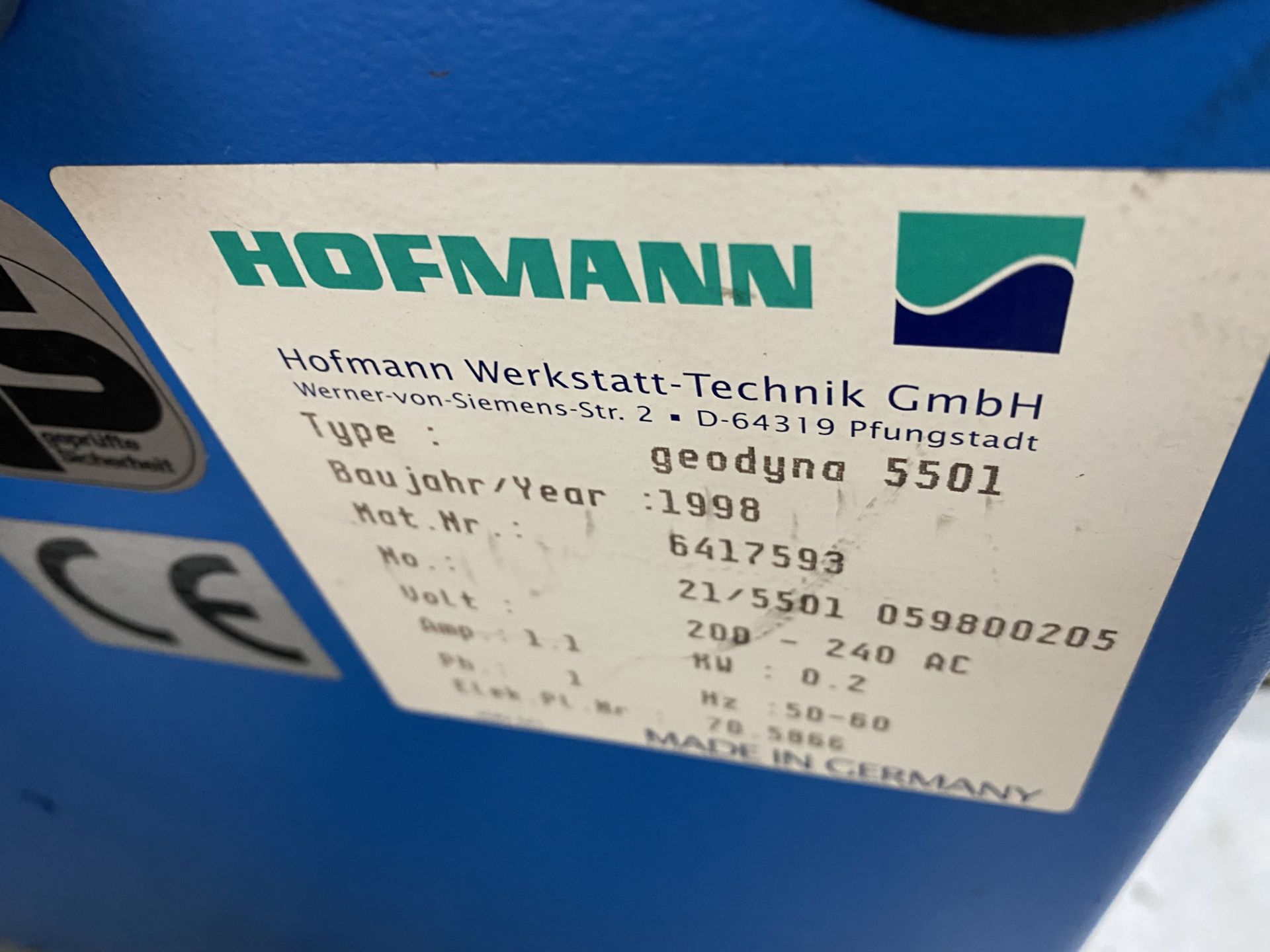 Hofmann Geodyna 5501 wheel balancer, 240 volts. S/No. 6417593. (1998). - Bild 4 aus 6