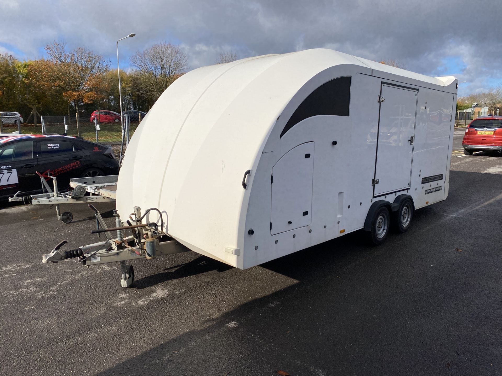 Brian James Trailers covered race car transporter 4 trailer with drive up ramp with side door, 5. - Image 2 of 8