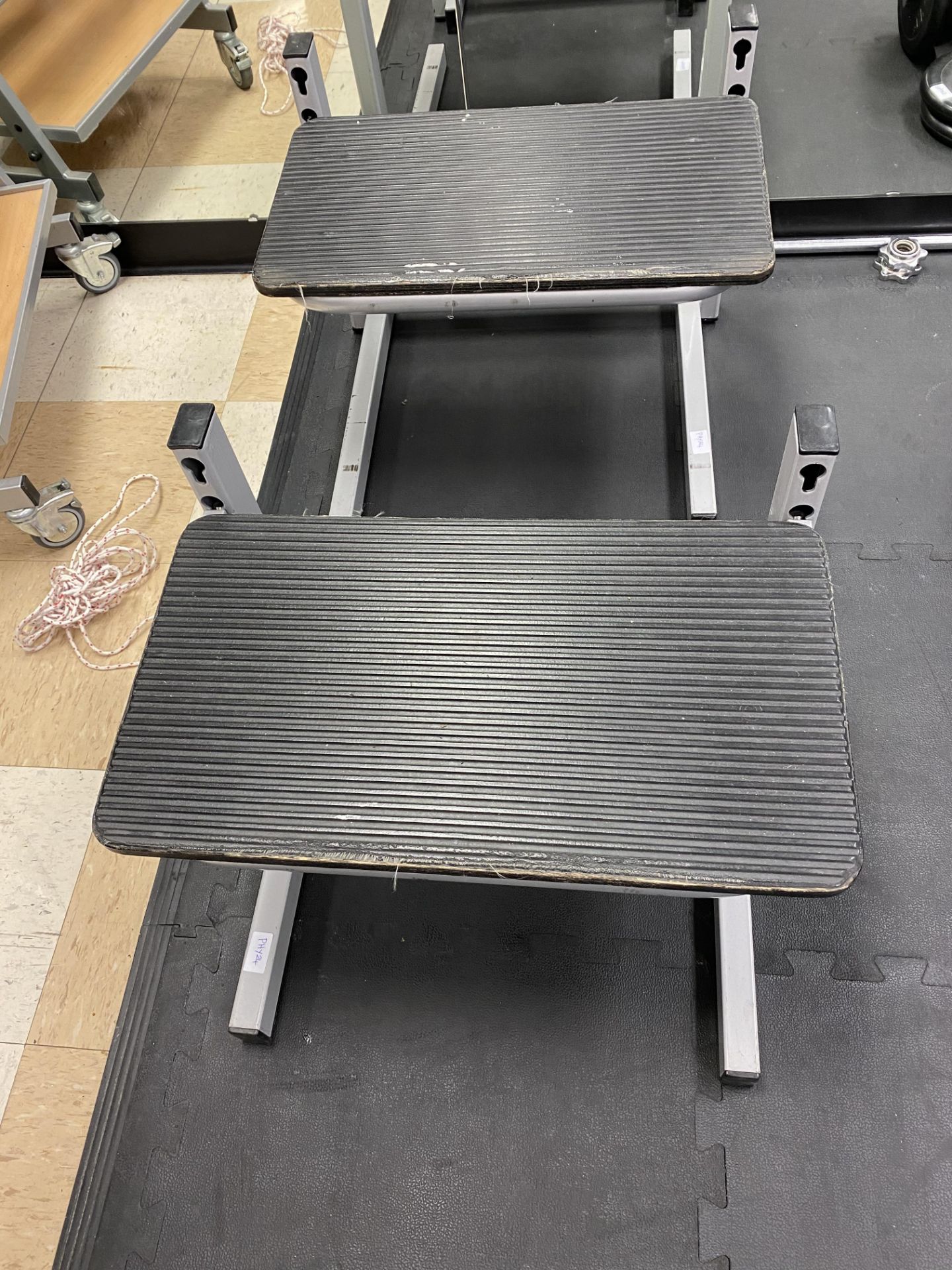 2 Follo Futura adjustable height step up benches. 560mm x 500mm x 410mm high.