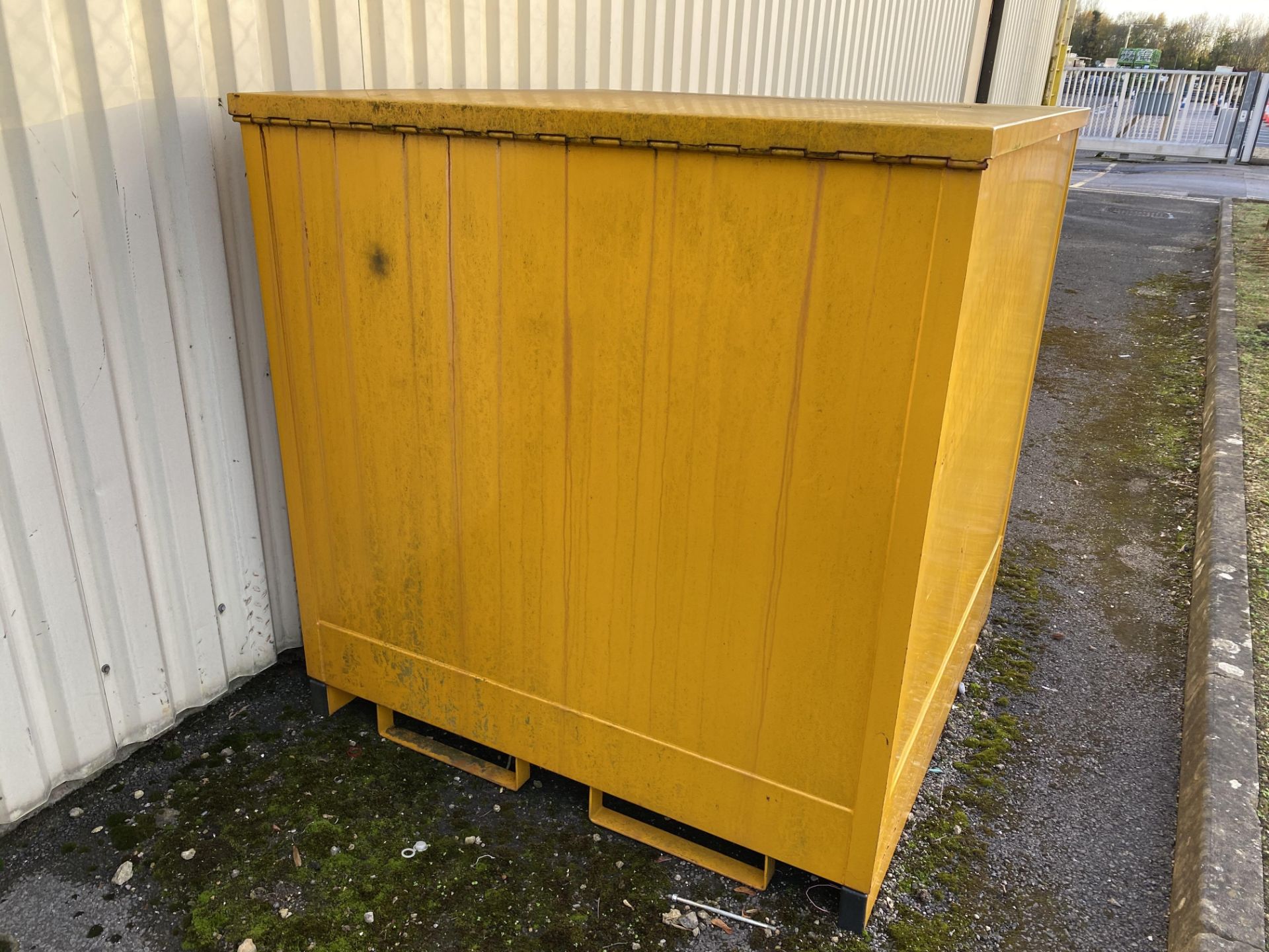 COSHH double door heavy duty yellow petroleum mixture storage cupboard. 1.43m x 1.43m x 1.43m