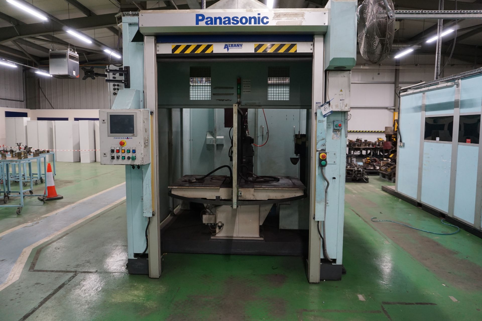 Box frame mounted MiG welding robot cell with a Panasonic TA-1400 6 axis MiG robot