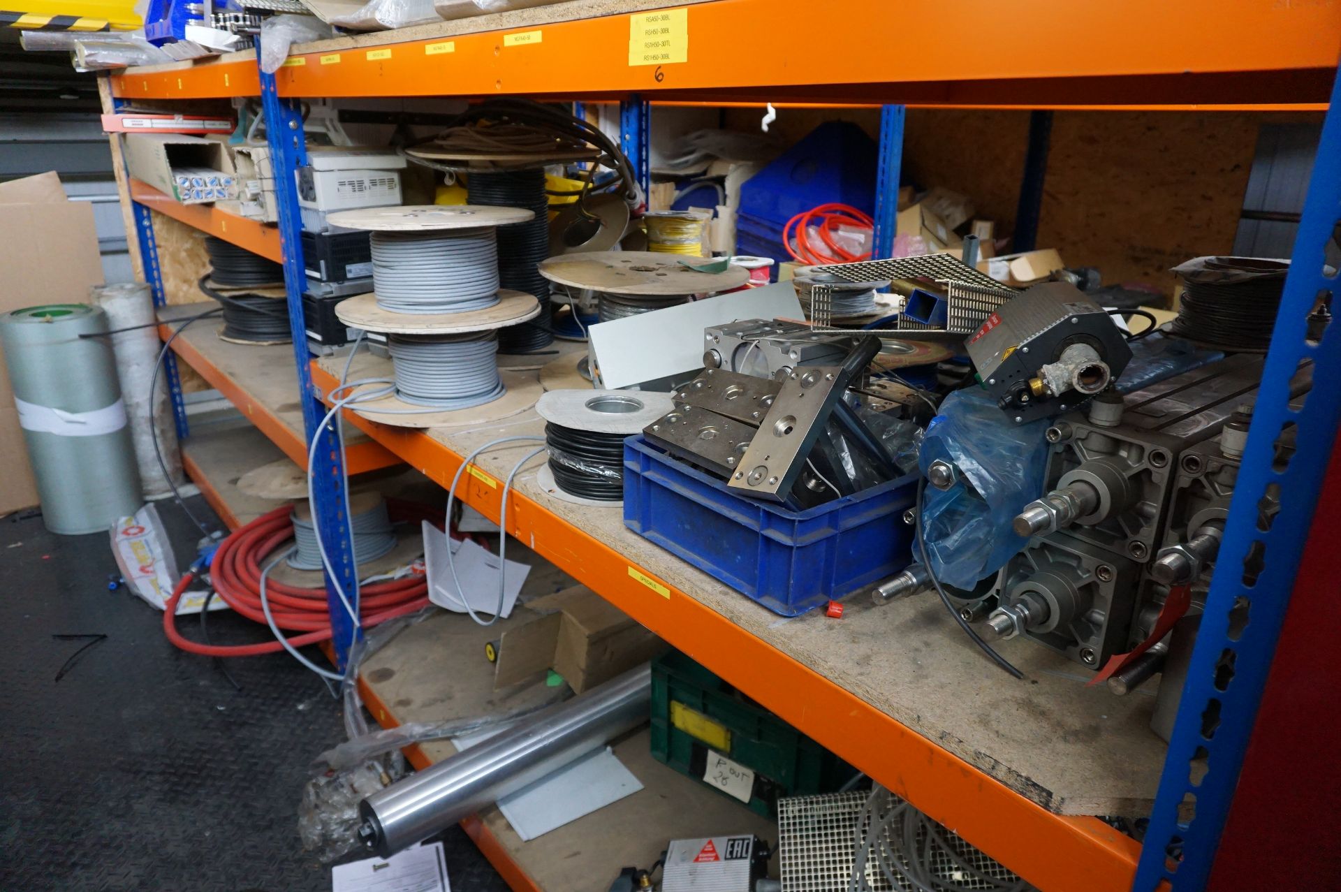 Contents of machinery spares stores to include: motors, light guards, nuts and bolts, washers, wirin - Image 5 of 10