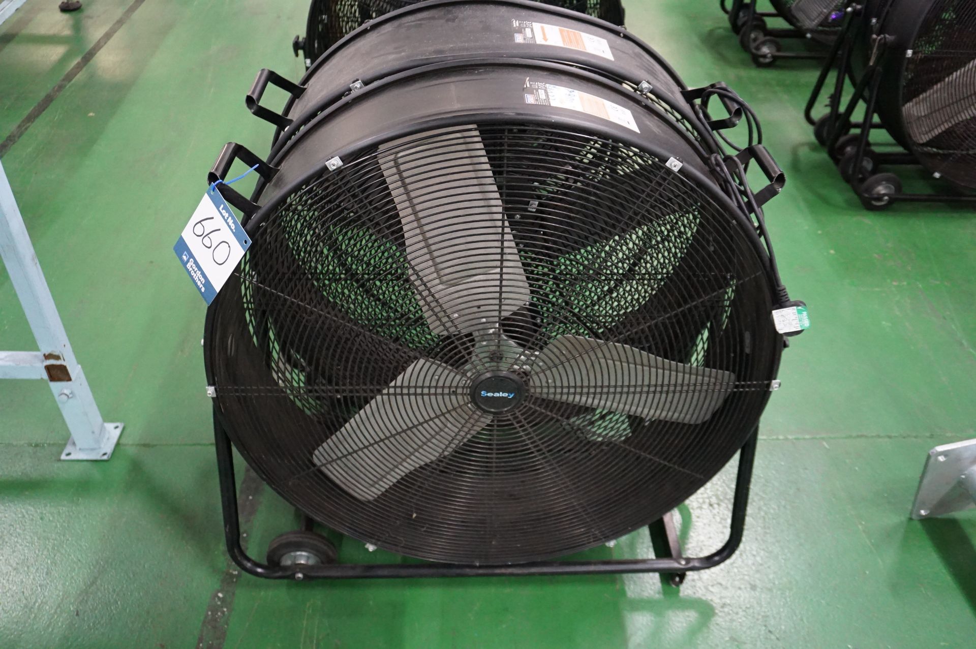 2 x Sealey HVD30v2 mobile dual speed industrial fans