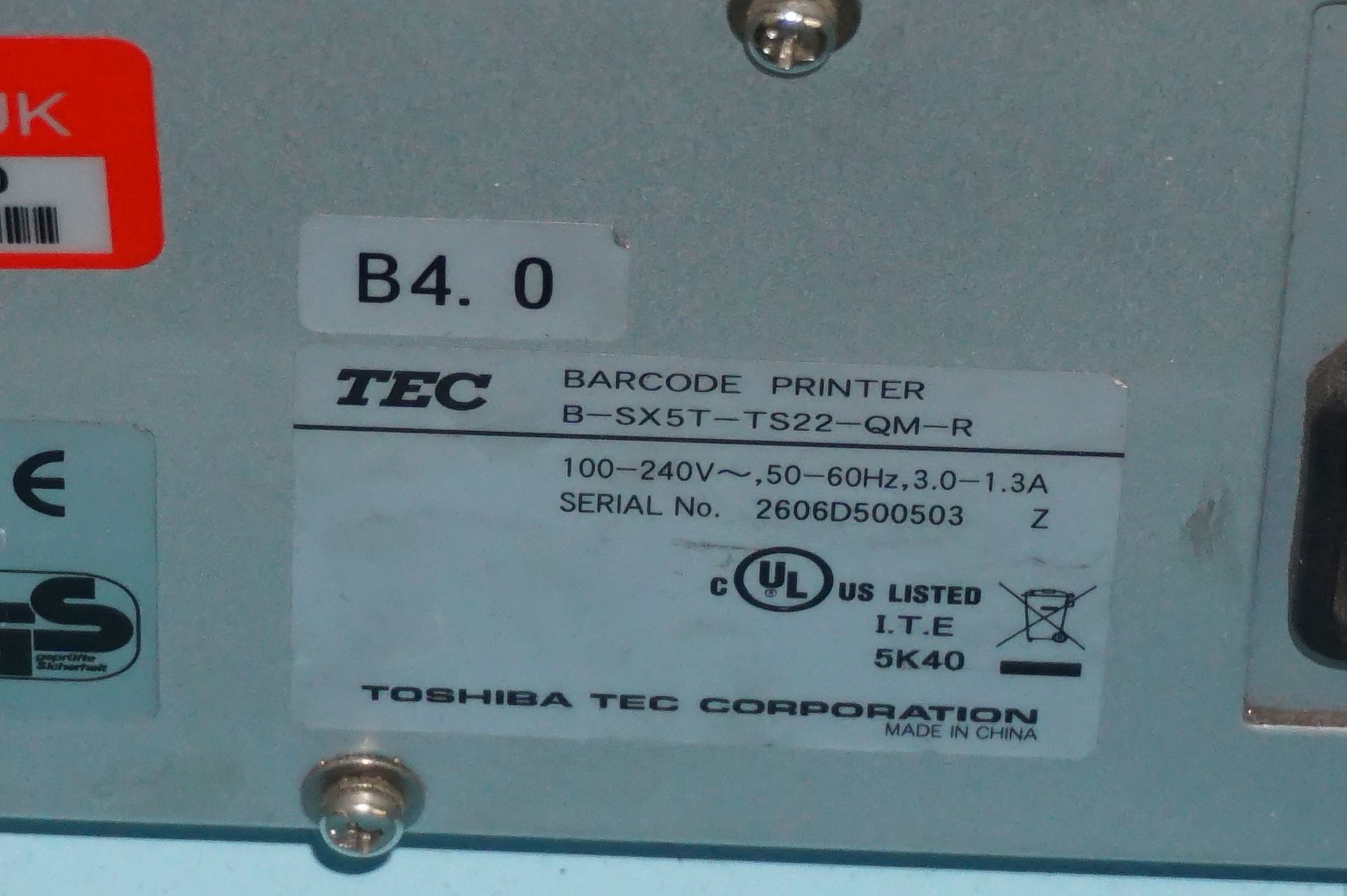 2 x Toshiba TEC B-SX5T-TS22-QM-R SX5 RFID ready barcode/label printers with stand - Image 4 of 4