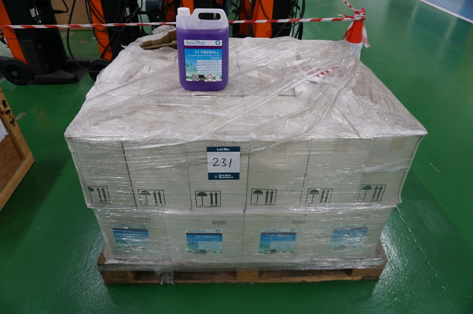 Pallet to contain quantity of Foremost V1 firewall B4250 virucidal and bacterial cleaning agent