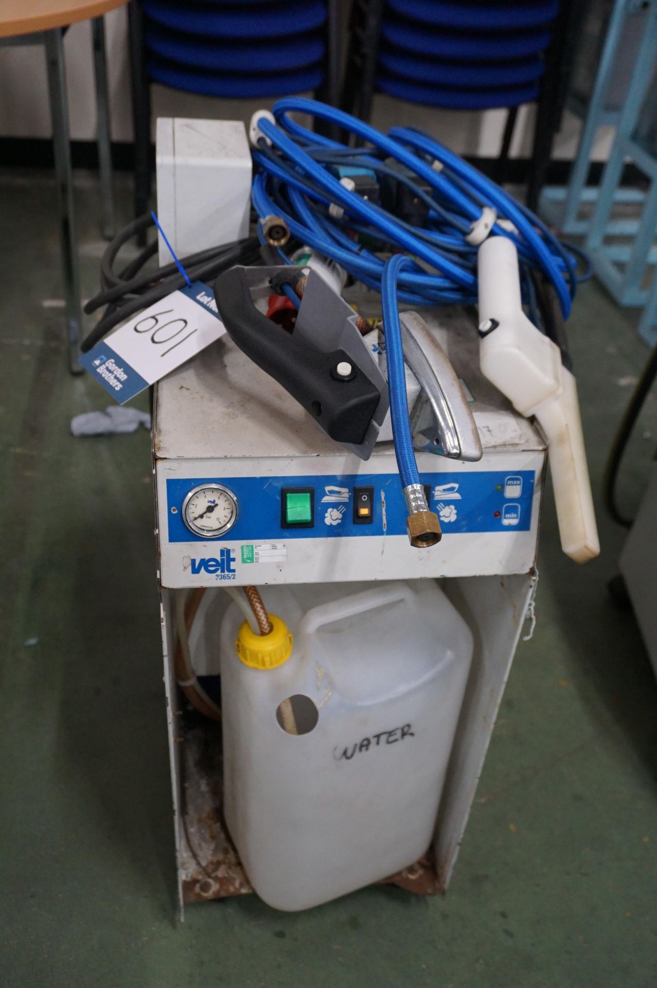 Veit electric mobile industrial steam boiler with Veit 2157 hand iron