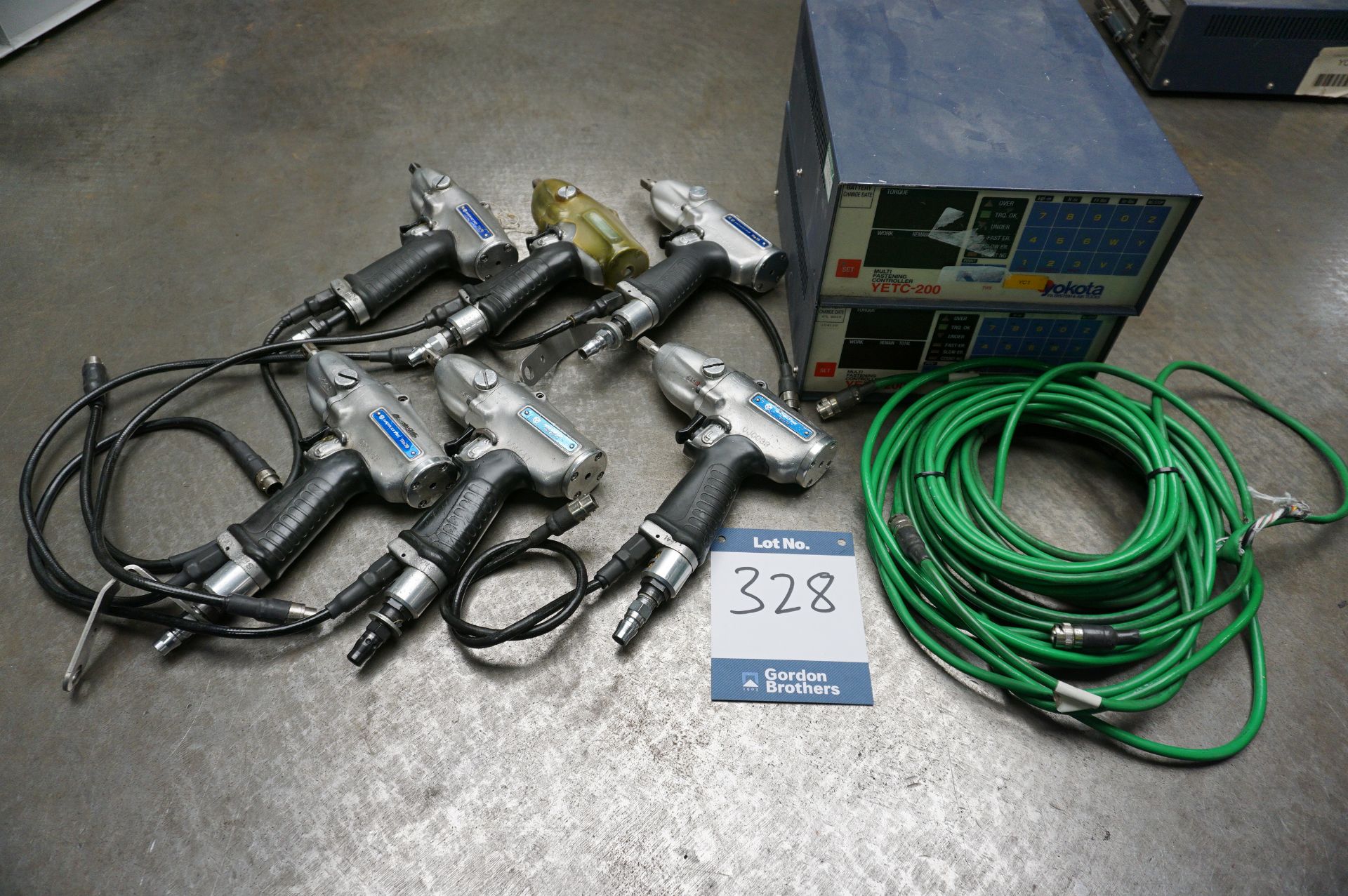 6 x Yokota TKa70 pneumatic system wrenches/pulse tools with 2 x Yokota YETC-200 Multi Fastening cont