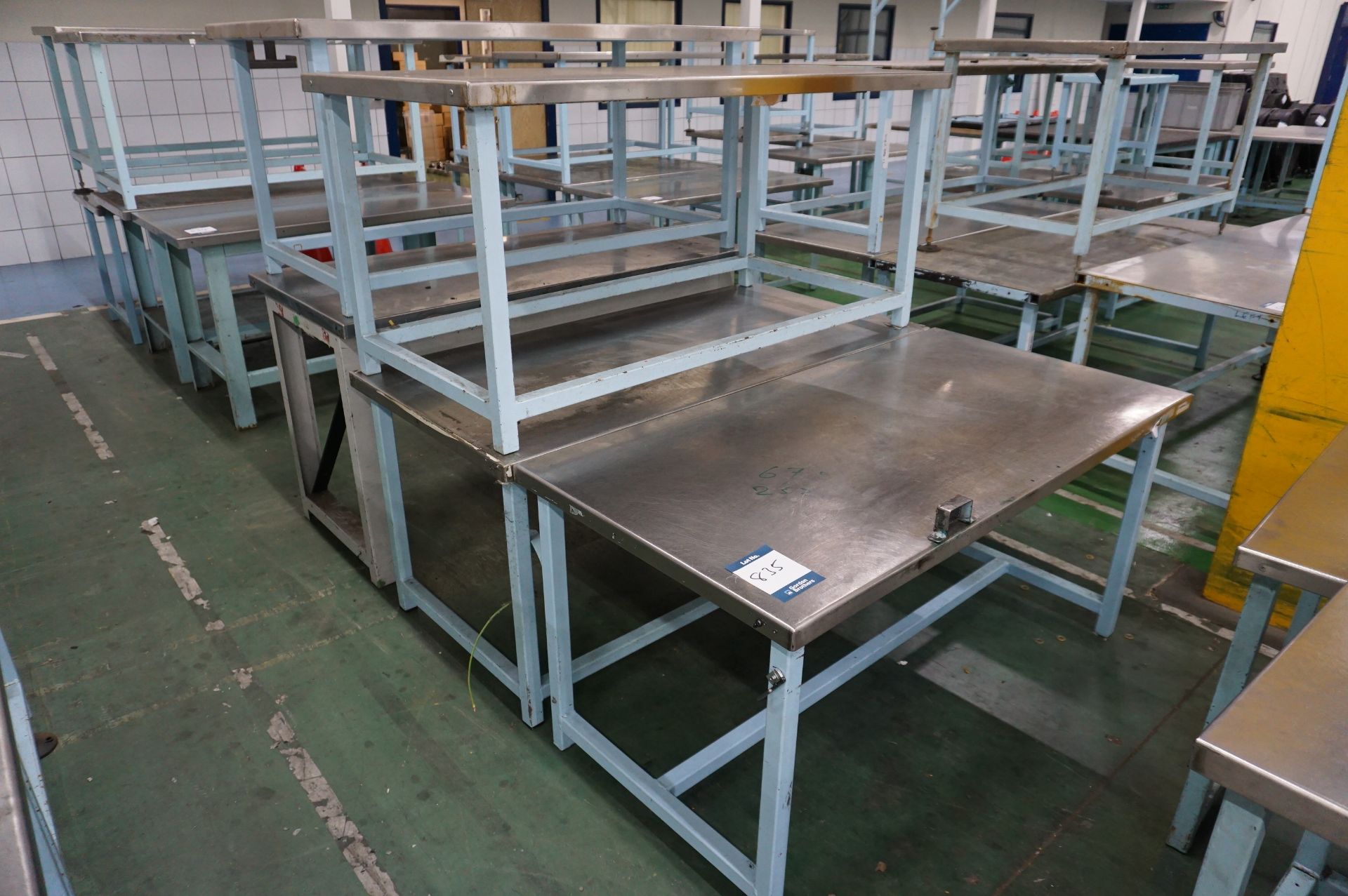 5 x Steel topped workbenches of various length and height