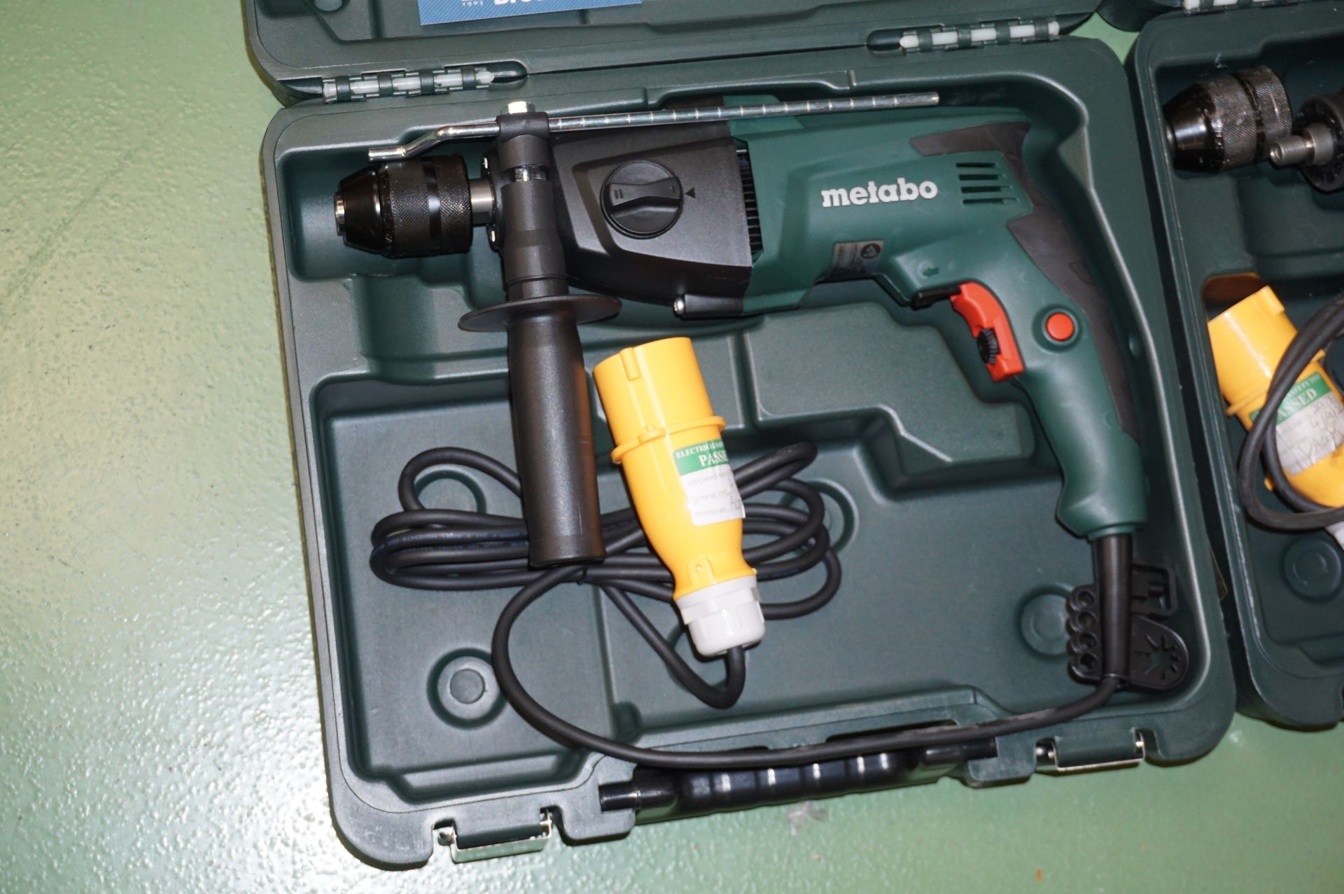 2 x Metabo SBE 760 110v hammer drills with carry cases - Image 2 of 3