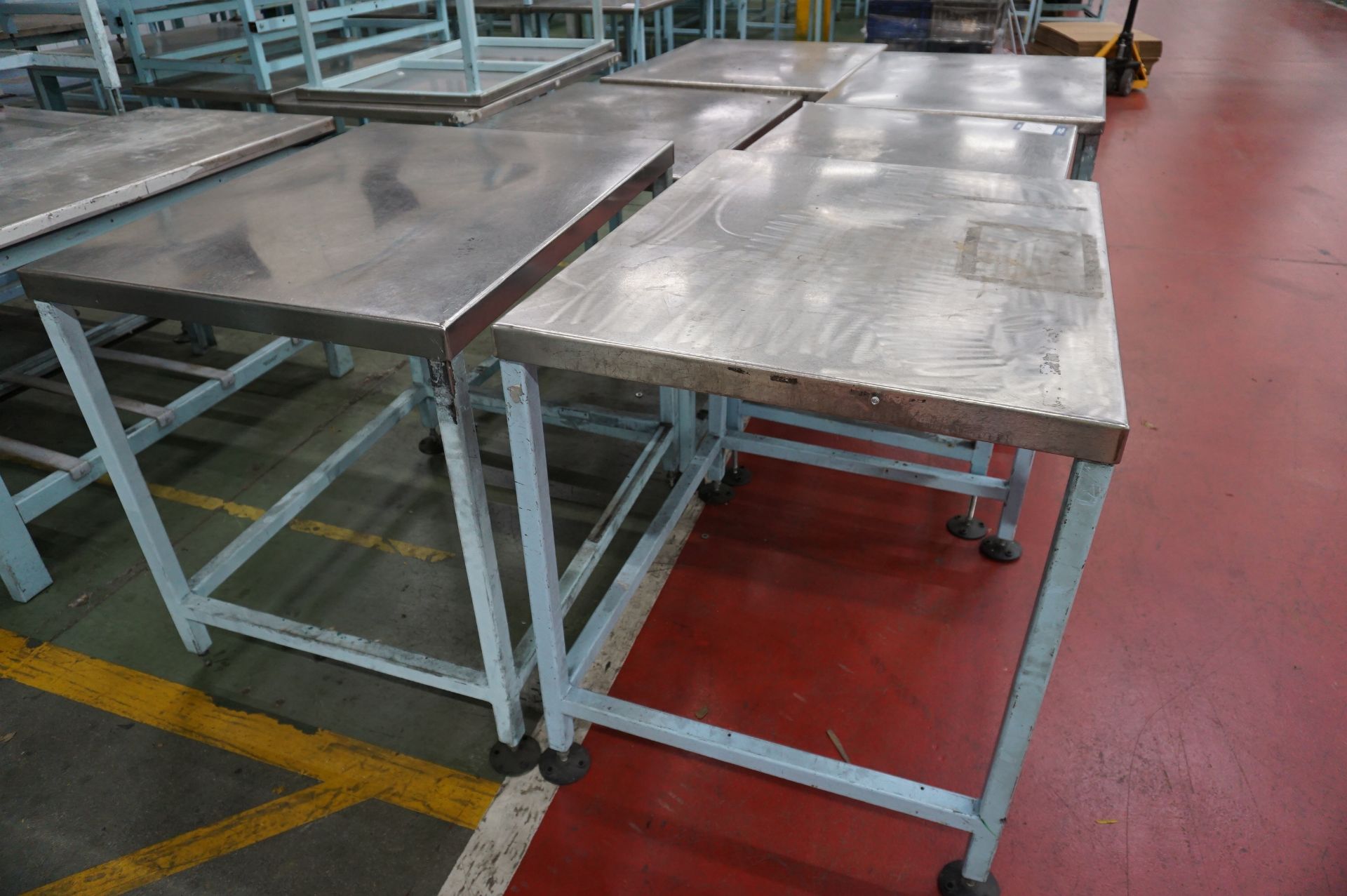 6 x Steel topped workbenches of various length and height - Image 2 of 3