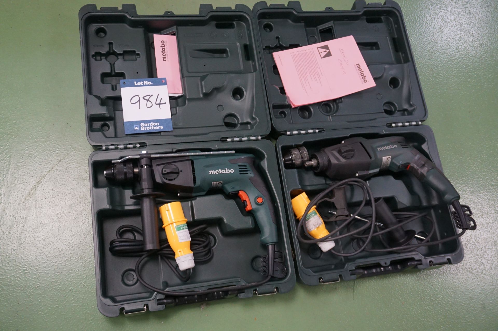 2 x Metabo SBE 760 110v hammer drills with carry cases