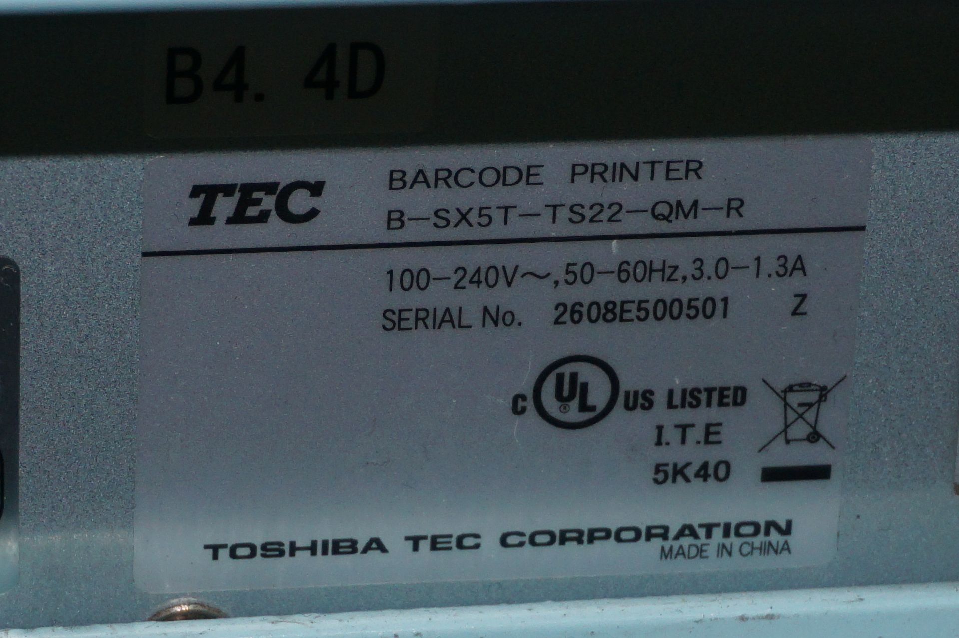 2 x Toshiba TEC B-SX5T-TS22-QM-R SX5 RFID ready barcode/label printers with stand - Image 3 of 4