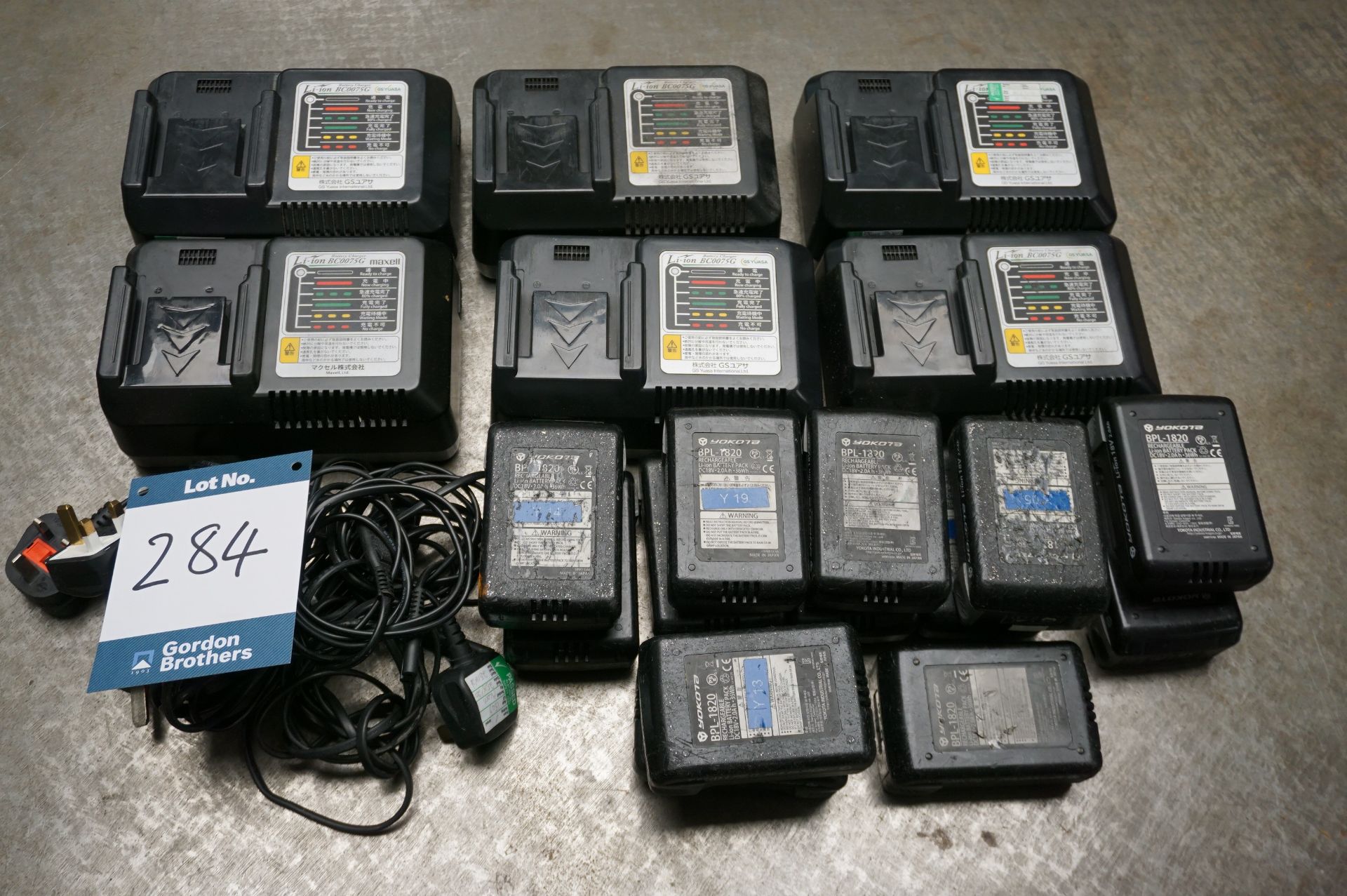 13 x Yokota 18 Volt batteries and 6 x charging stations