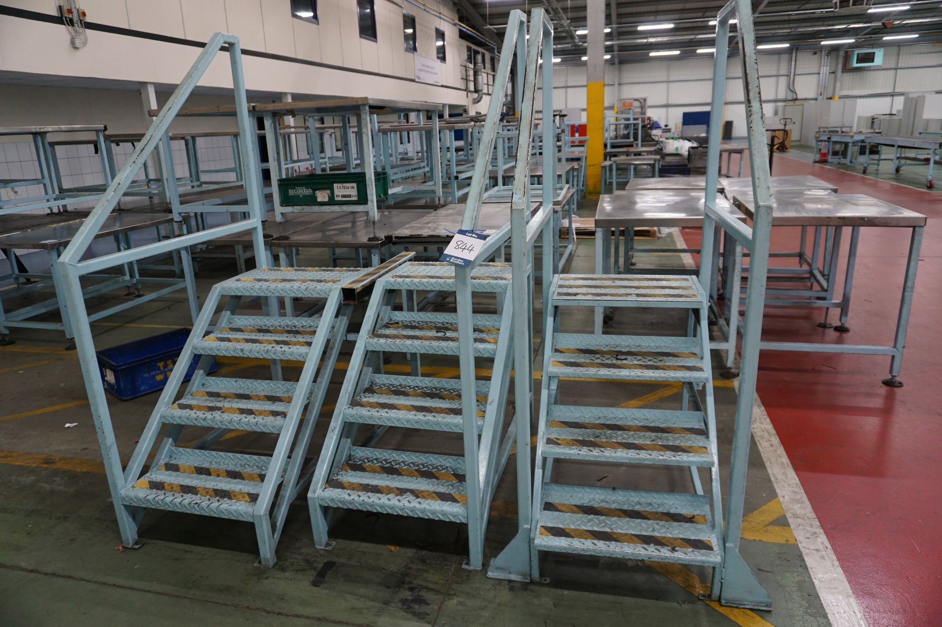 3 x Steel 4-step access ladders with hand rails