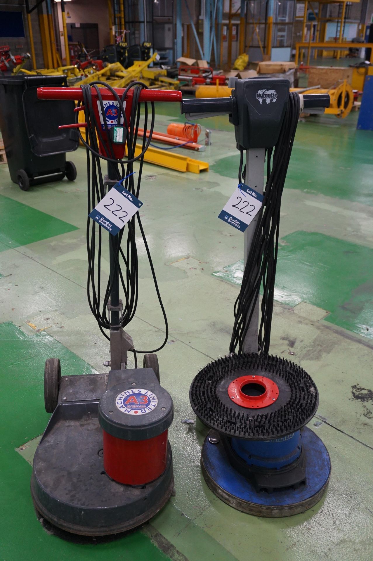 1 x A3 Machinery limited rotary floor scrubber with 1 x Numatic international rotary floor scrubber