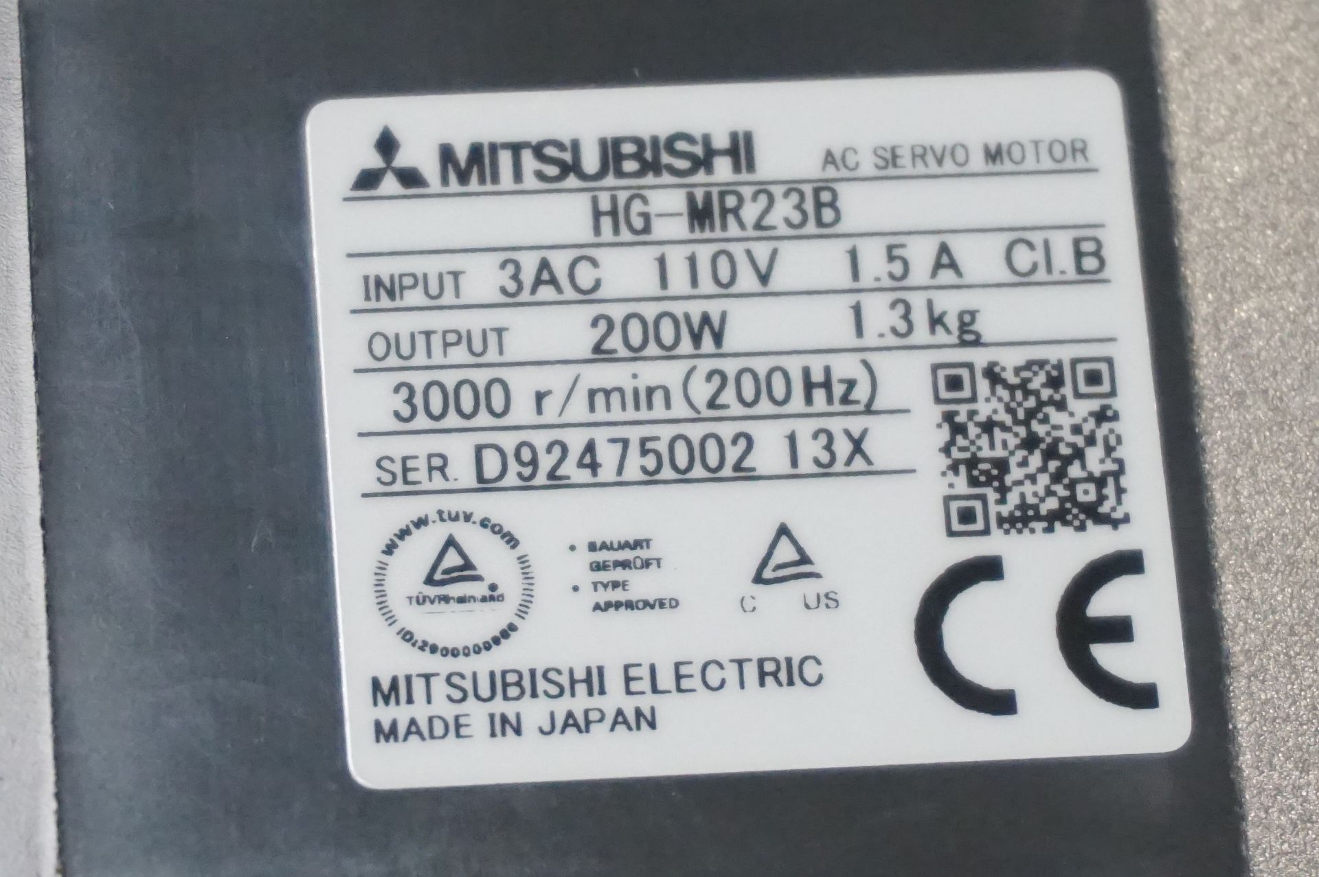 Mitsubishi HG-MR23B 110v AC servo motor - Image 2 of 2