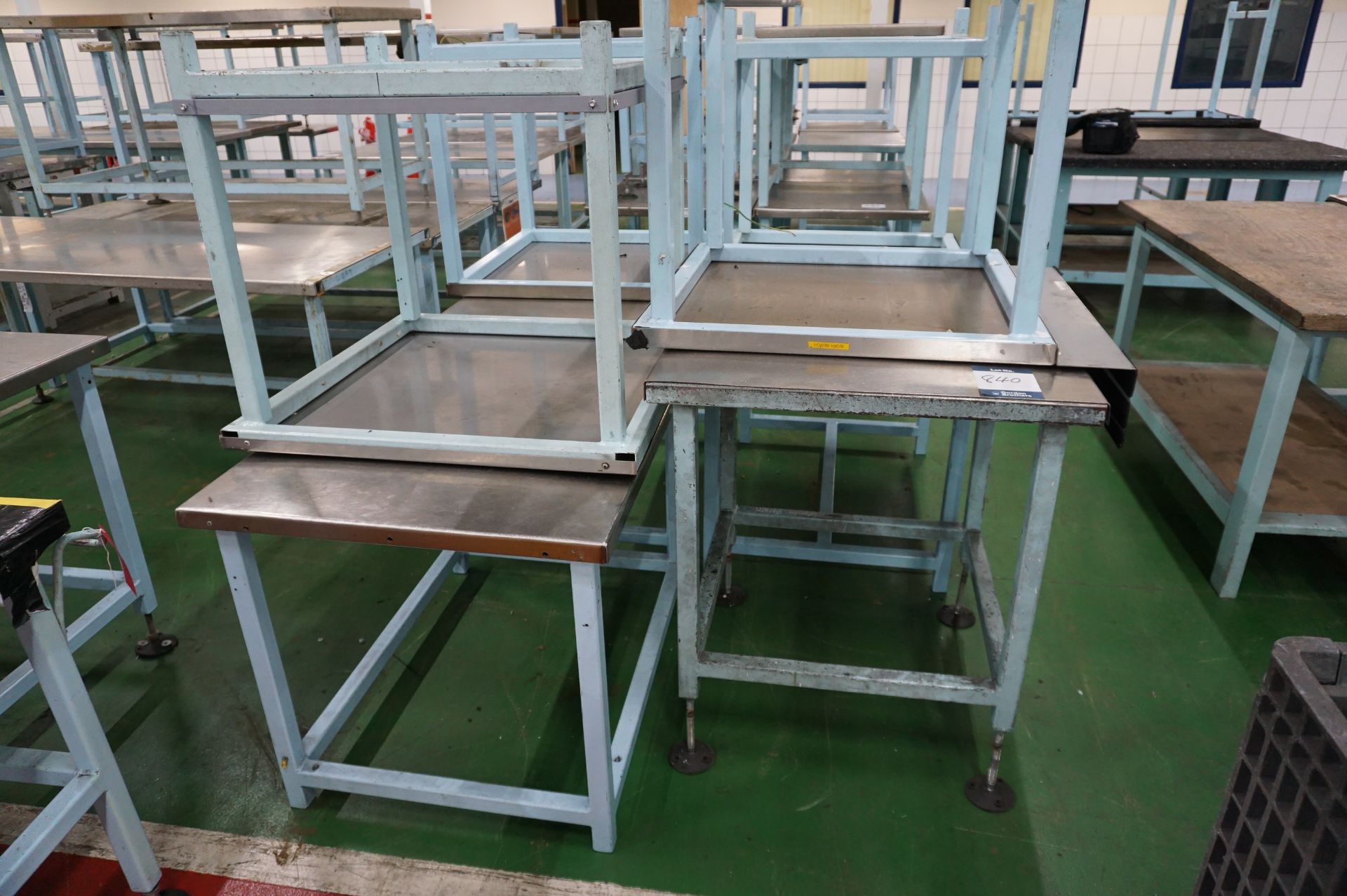 6 x Steel topped workbenches of various length and height