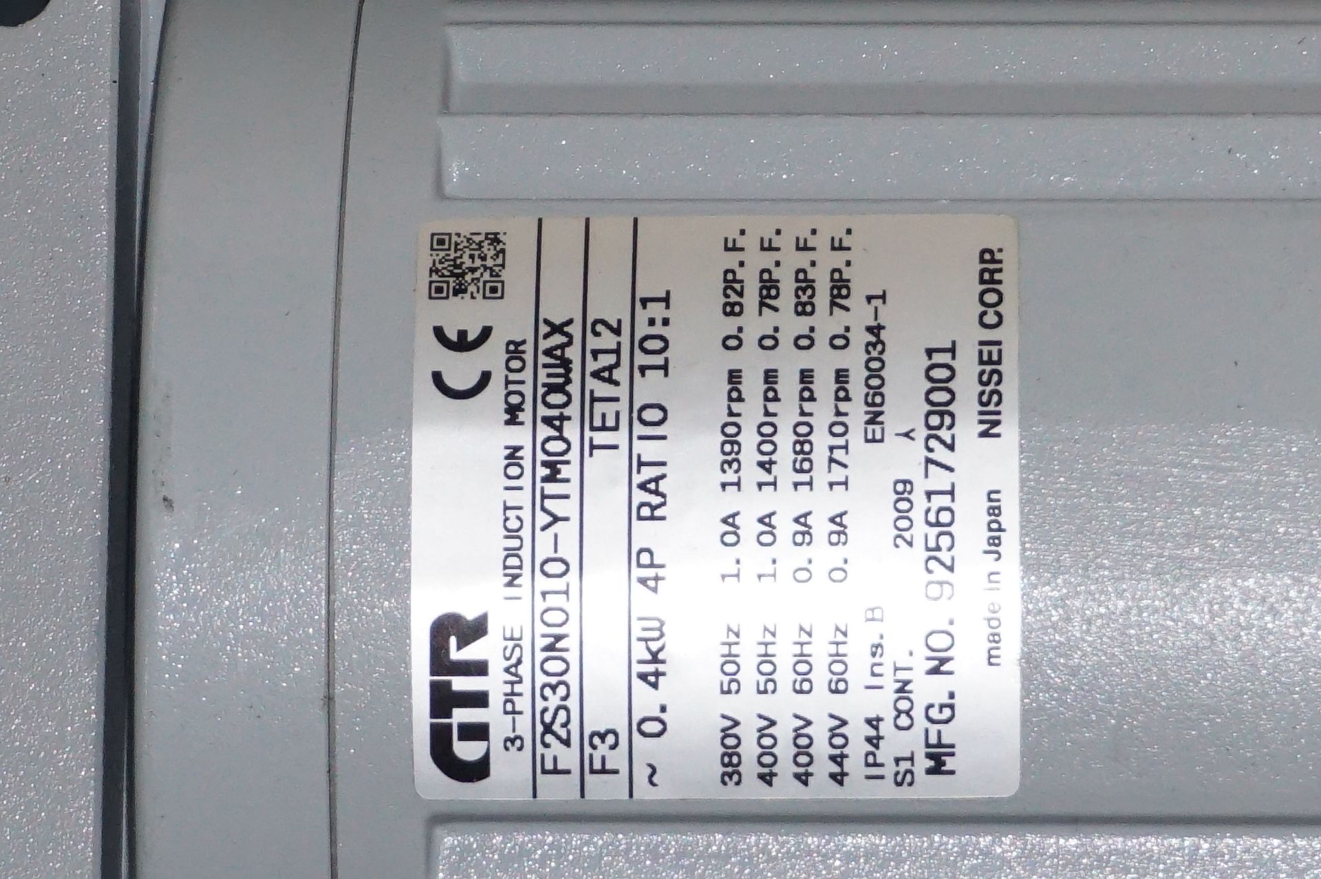 1 x GTR F2S3ON010 3-phase motor with 1 x GTR FSM-45-160-075wx 3-phase induction motor with 1 x Mitsu - Image 3 of 7