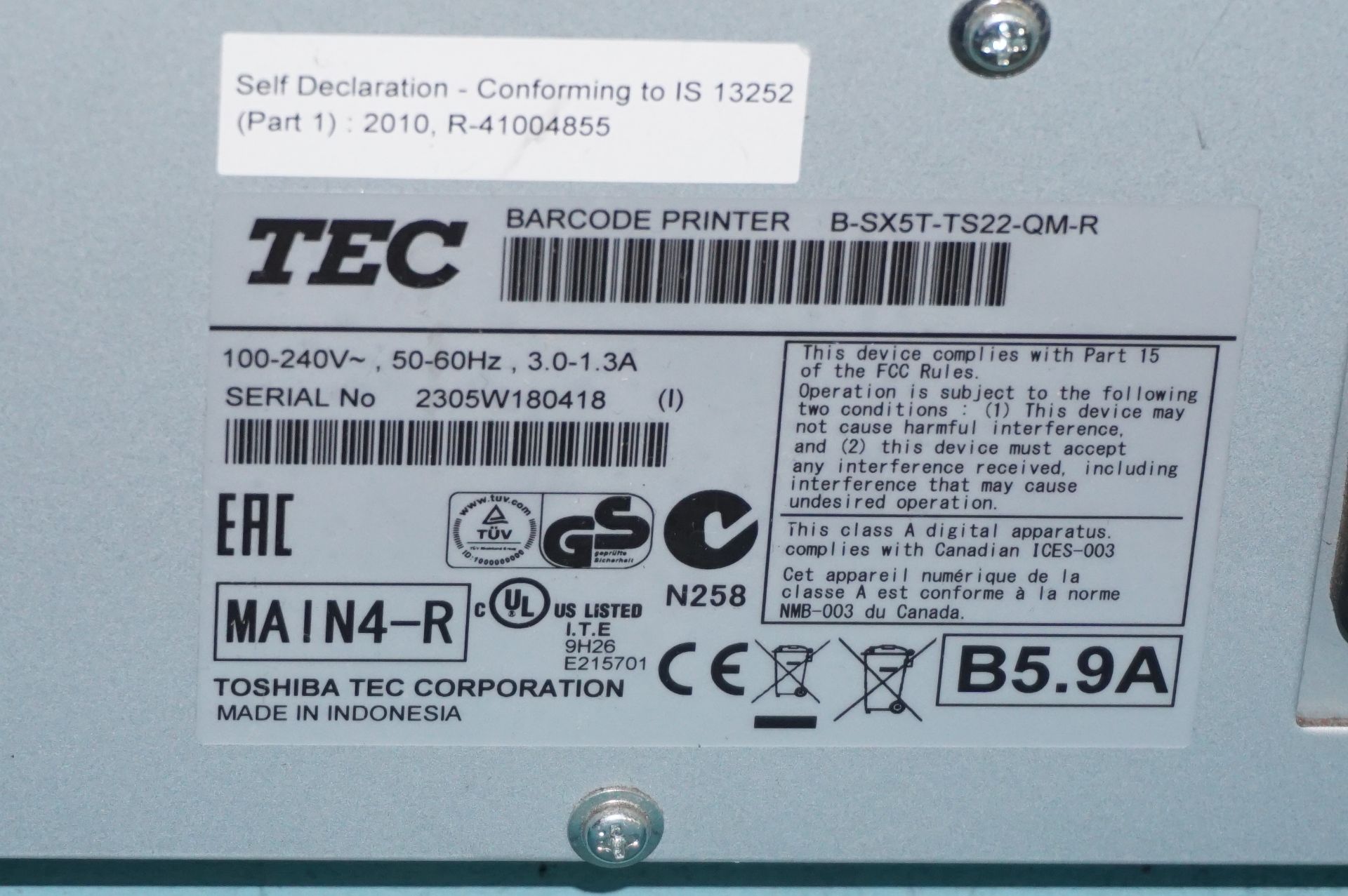 2 x Toshiba TEC B-SX5T-TS22-QM-R SX5 RFID ready barcode/label printers with stand - Image 4 of 4