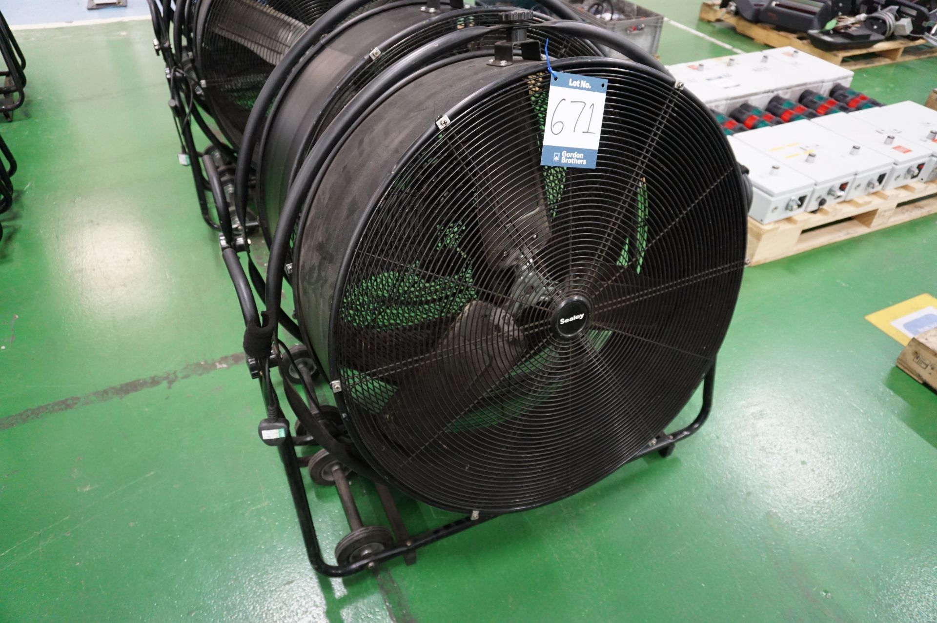 2 x Sealey HVF30S mobile dual speed industrial fans