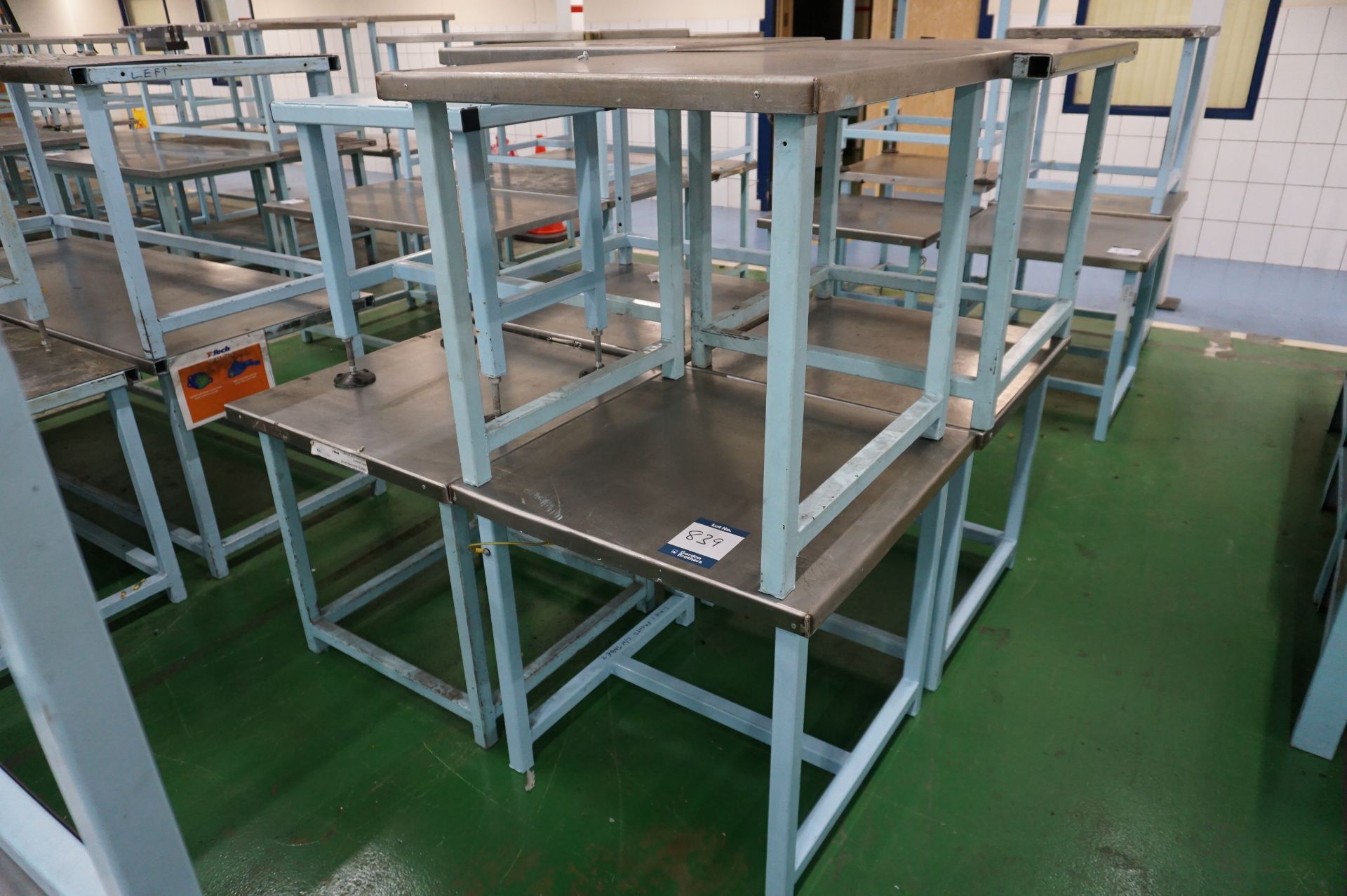 8 x Steel topped workbenches of various length and height