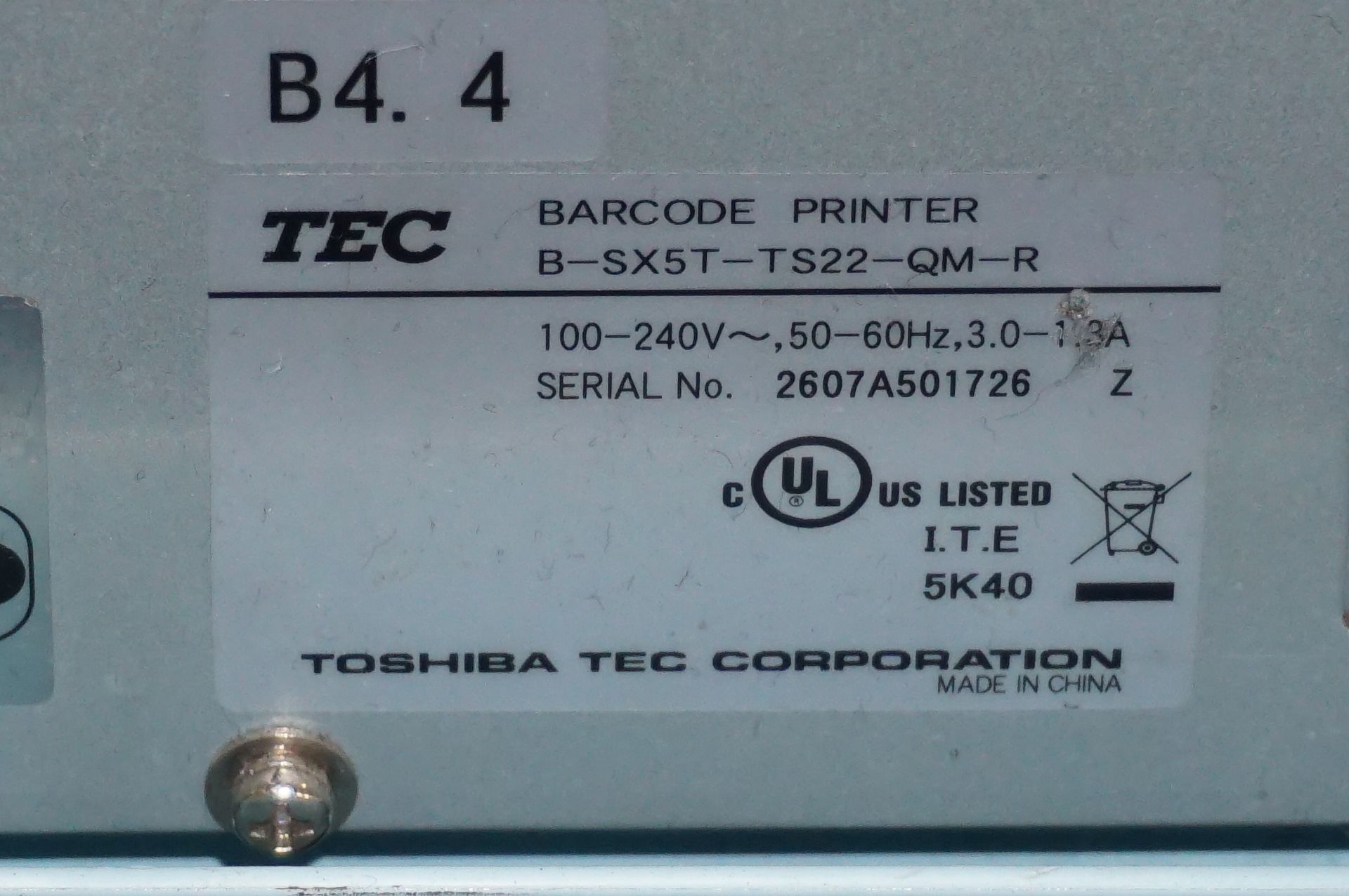 2 x Toshiba TEC B-SX5T-TS22-QM-R SX5 RFID ready barcode/label printers with stand - Image 3 of 4