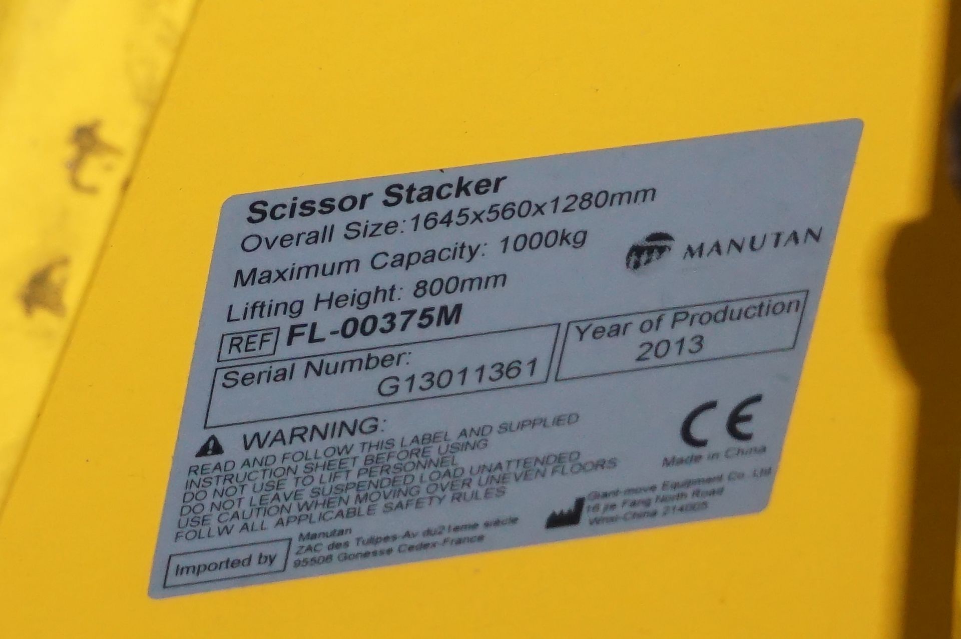 1 x Manutan FL-00375M 1000kg capacity scissor stacker with 1 x Unbranded 760011 2000kg capacity pall - Image 3 of 4