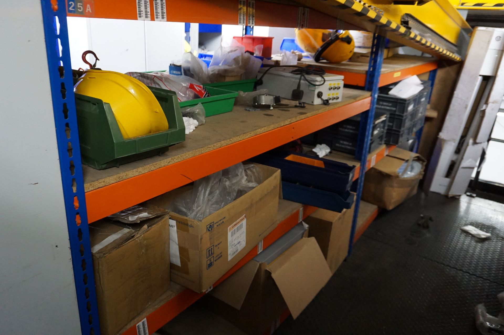 Contents of machinery spares stores to include: motors, light guards, nuts and bolts, washers, wirin - Image 2 of 10