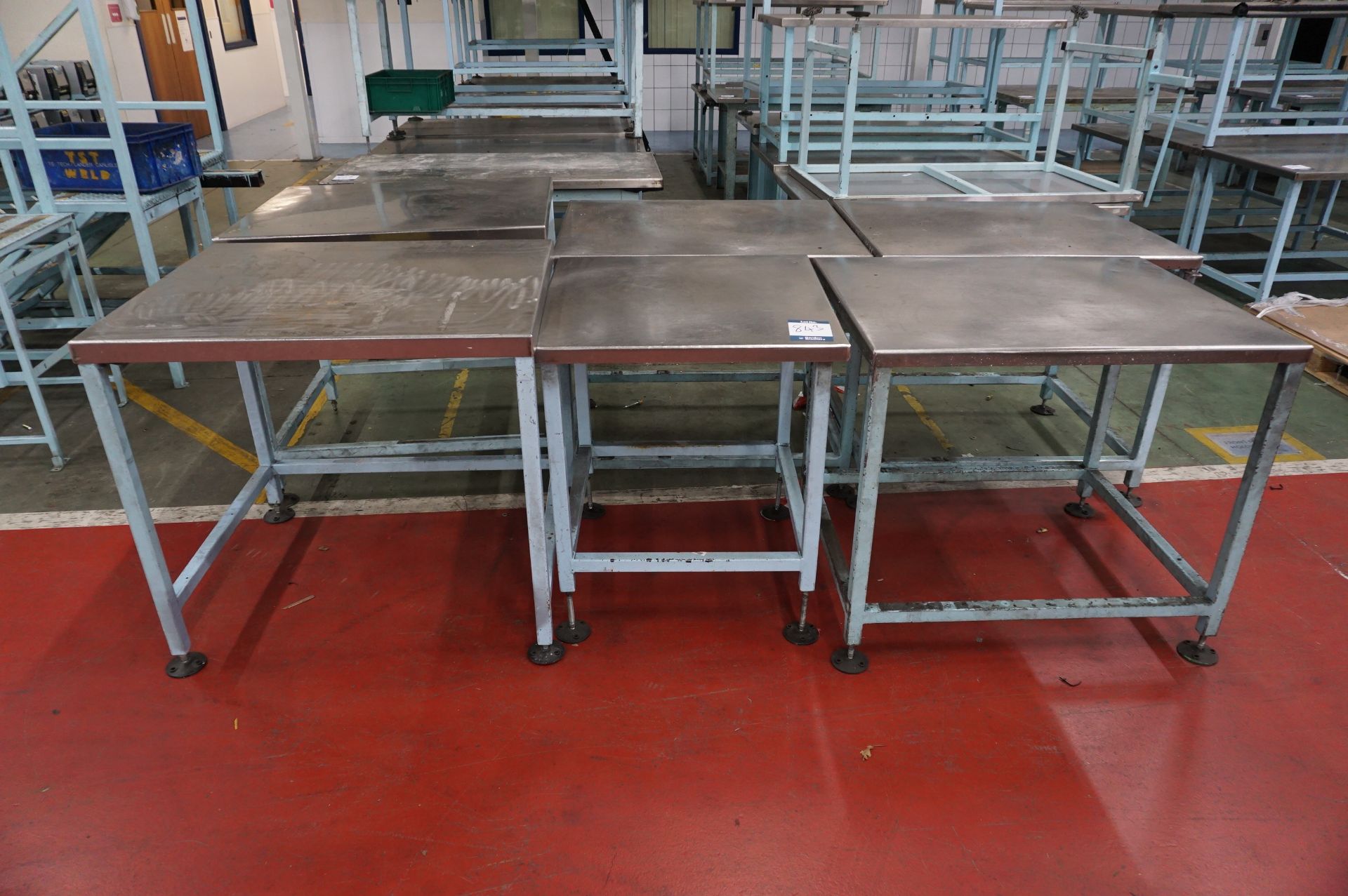 6 x Steel topped workbenches of various length and height