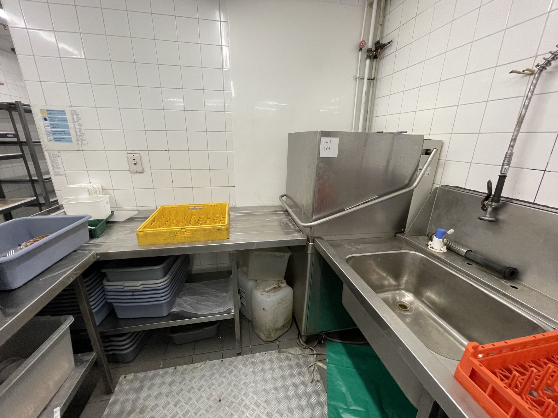 DISHWASHER RUN, TRIPLE SINK AND BENCH