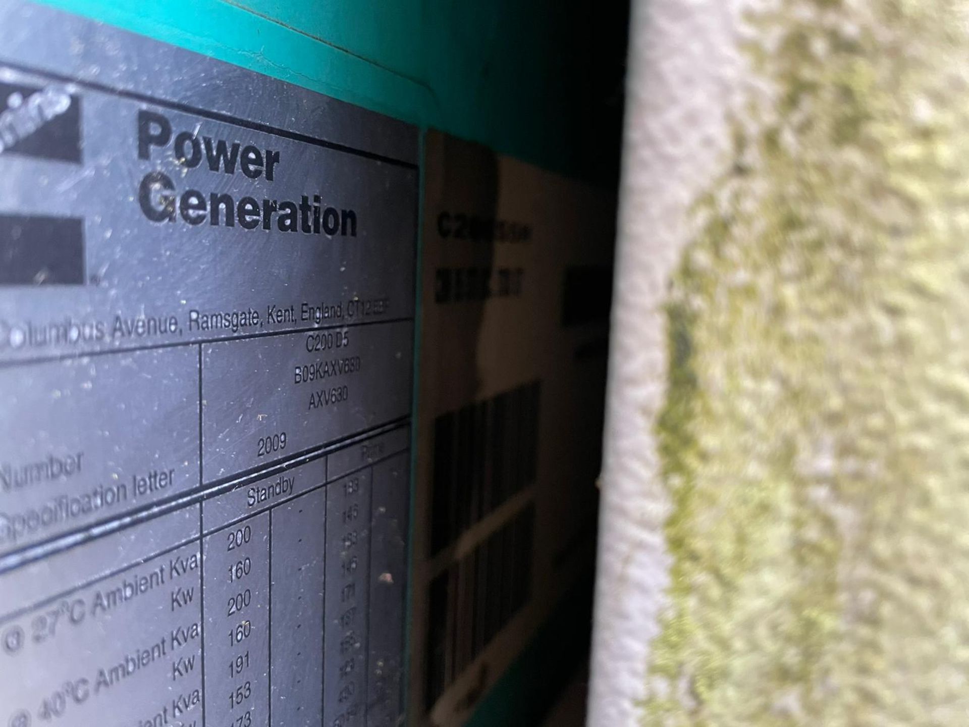 POWER GENERATION DIESEL GENERATOR WITH TANK, MODEL C200D5 2009, SERIAL BO9KAXV630, CUMMINS DIESEL, V - Image 6 of 6