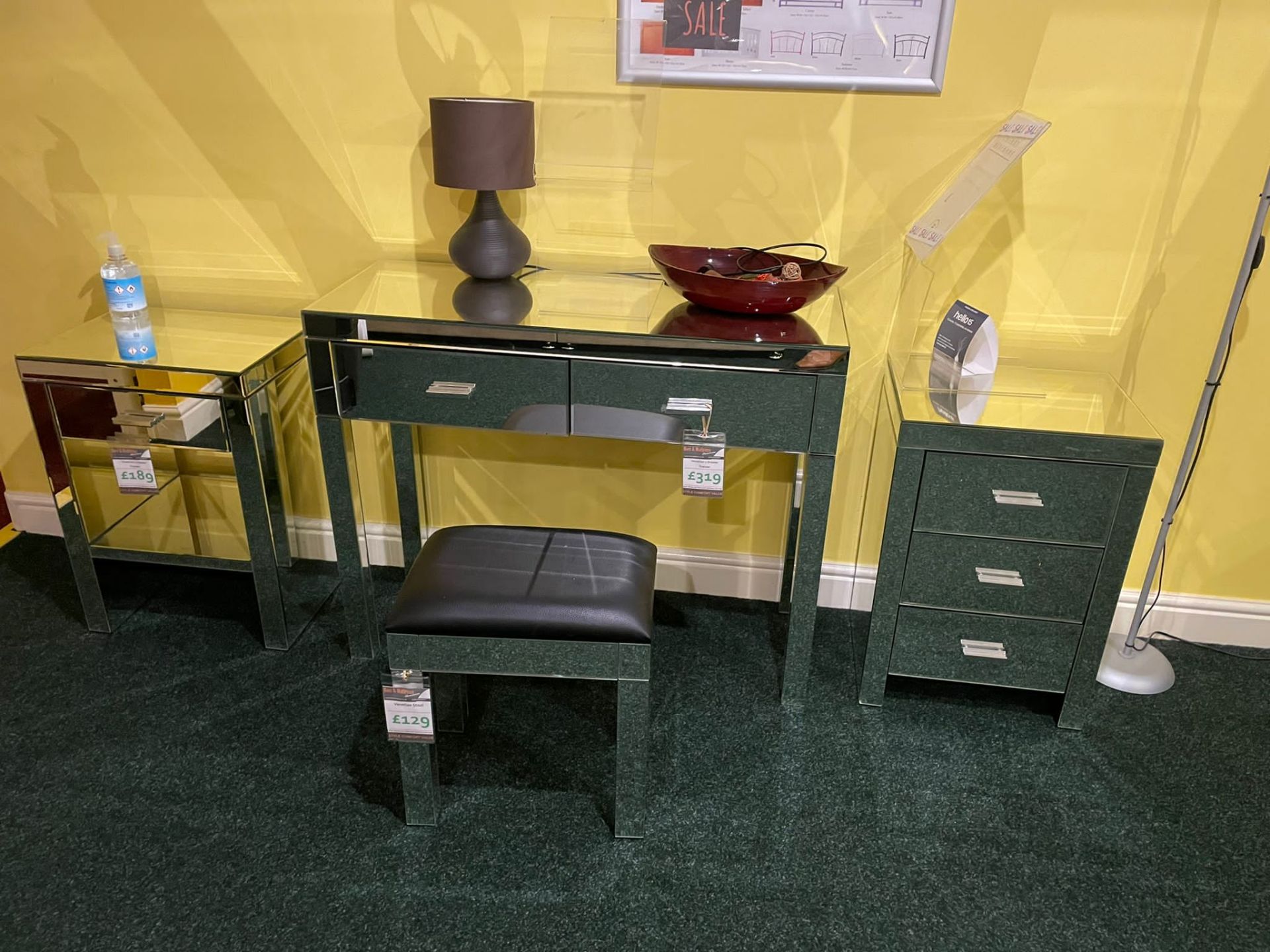 Mirrored Furniture, Stool, 2 Bedside Cabinets, Dressing Table