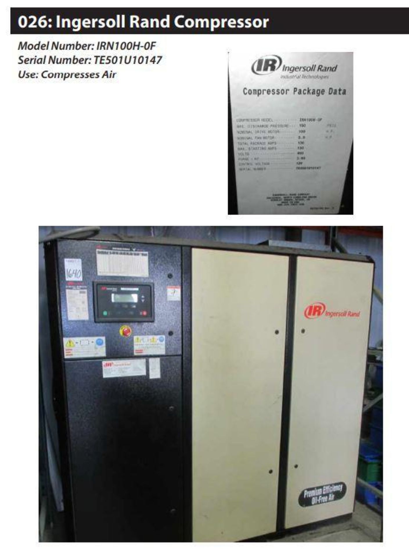 Ingersoll Rand Compressor IRN100H-0F
