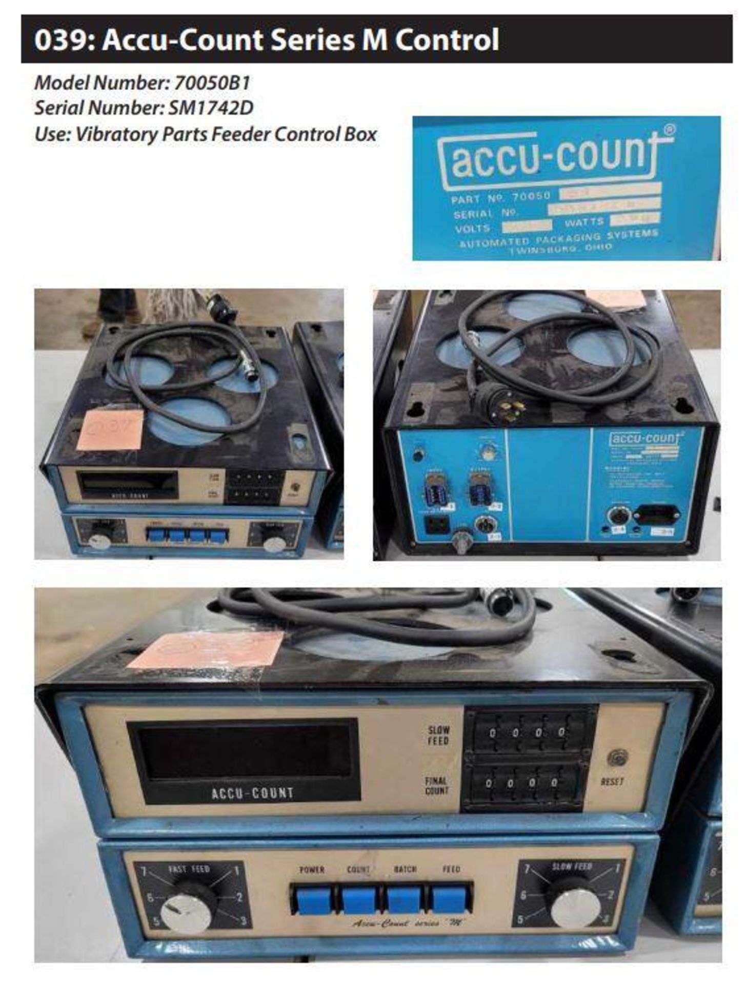Accu-Count Series M Control Box 70050B1