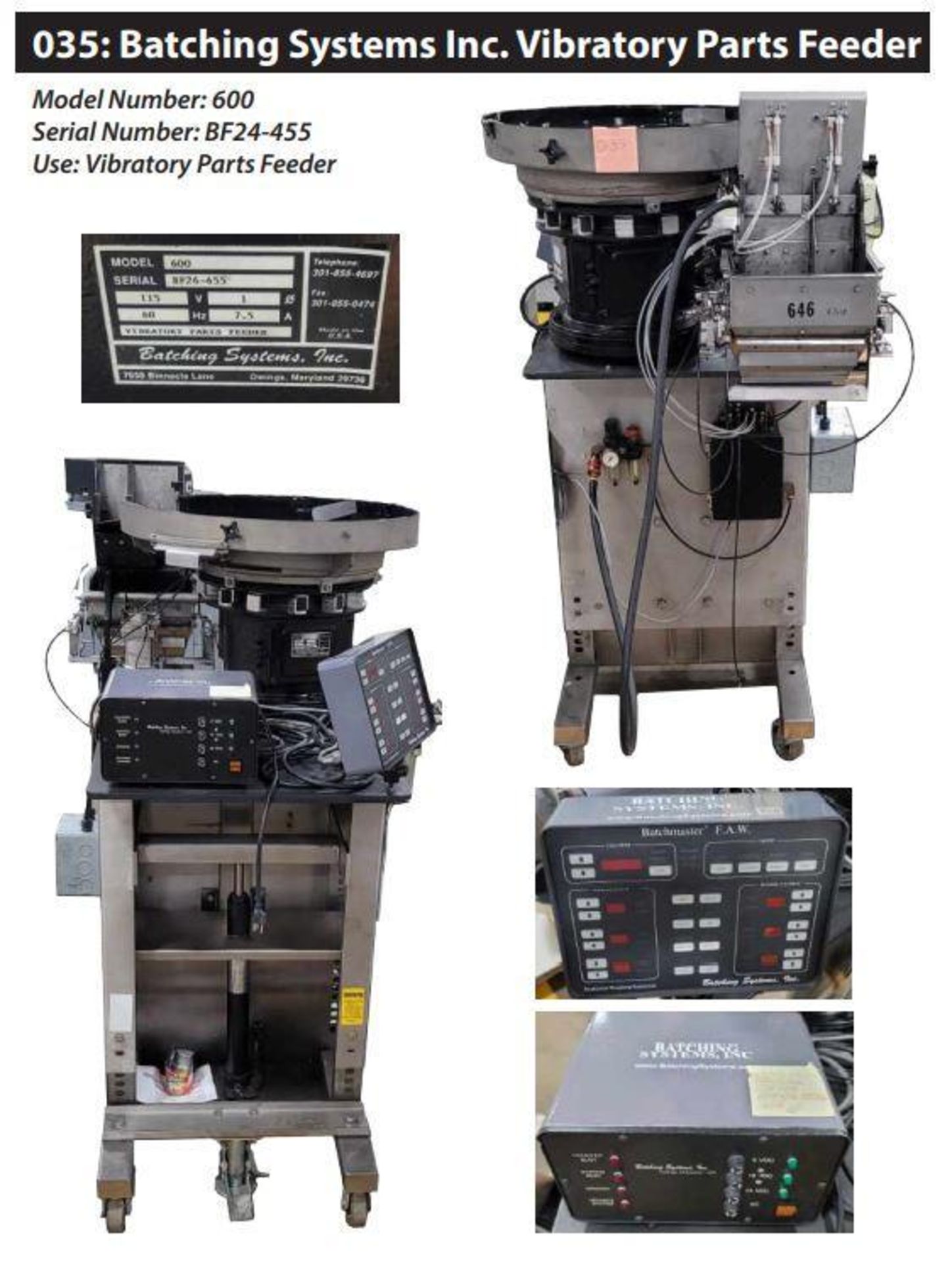 Batching Systems Inc. Vibratory Parts Feeder