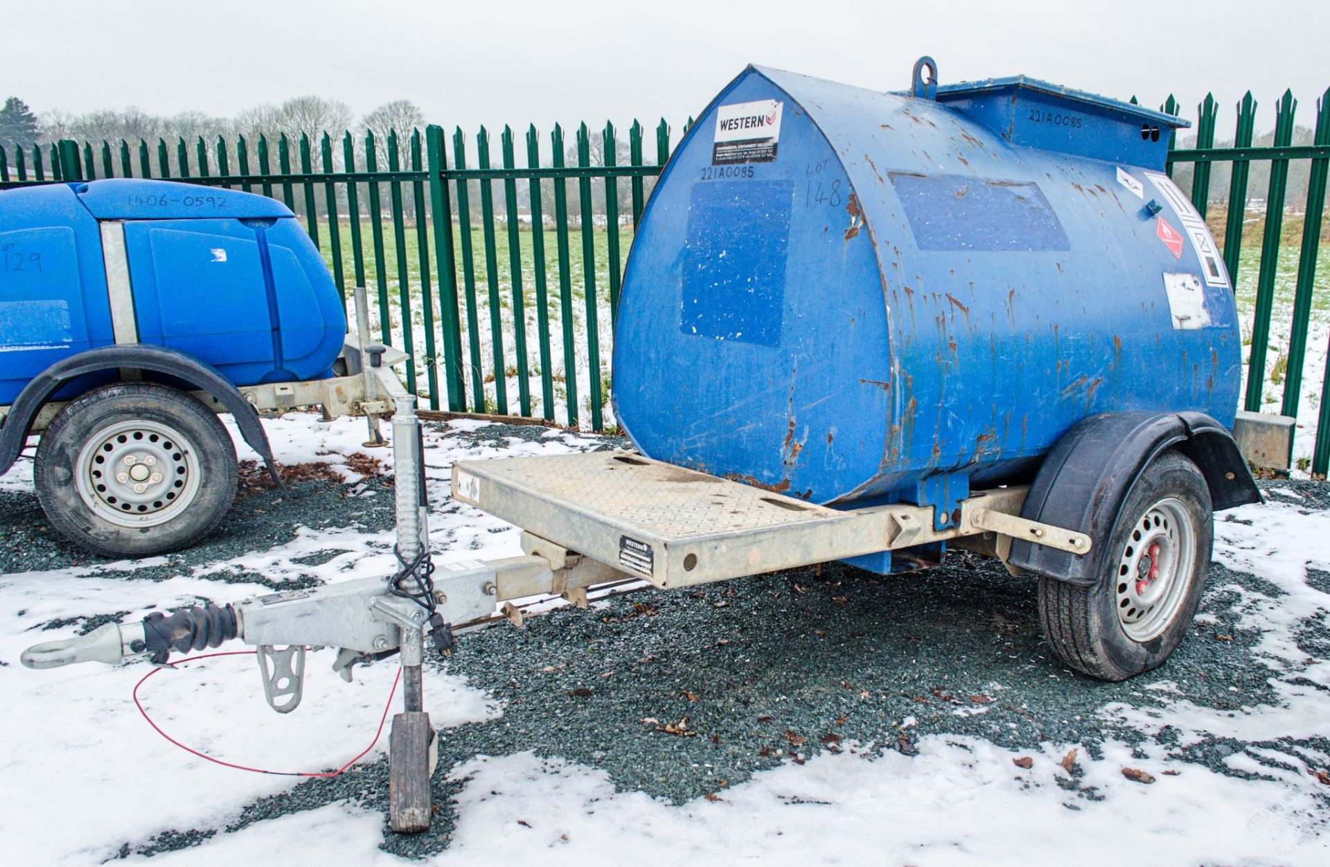 Western Abbi 950 litre fast tow bunded fuel bowser c/w manual pump, delivery hose & nozzle 221A0085