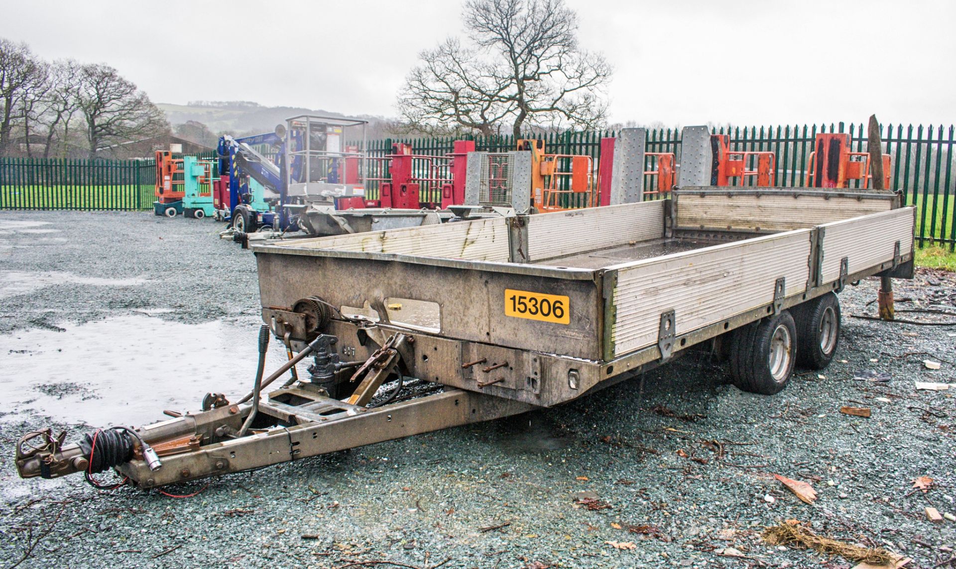 Brian James 12 ft x 6 ft hydraulic tilt bed tandem axle dropside plant trailer c/w winch HS 15306