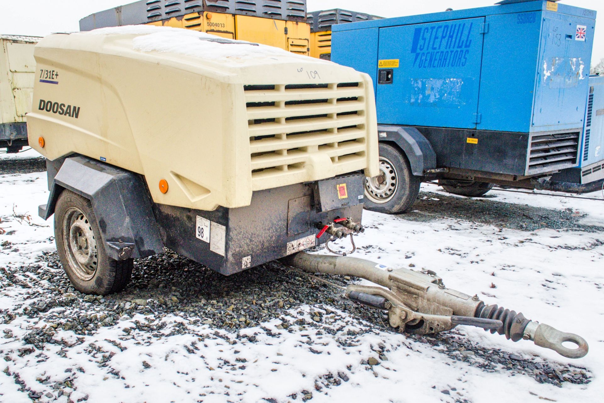 Doosan 7/31E+ diesel driven mobile air compressor Year: 2016 S/N: 323710 Recorded Hours: 147 VPD