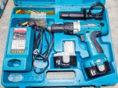 Makita cordless power drill c/w 2 batteries, charger & carry case