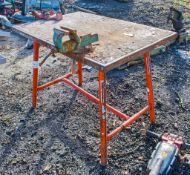 Steel collapsible table c/w engineers & pipe vice