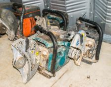 3 - Makita petrol driven cut off saws ** All with parts missing **