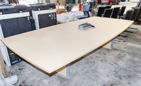 Light beech 8 person boardroom table c/w centre plug station ** dismantled for transportation **